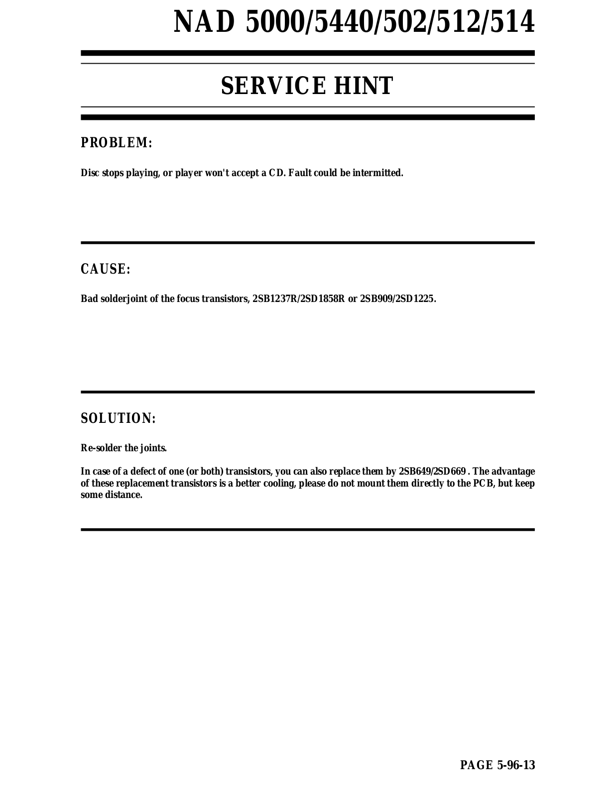 Nad 5440, 512 Service Manual