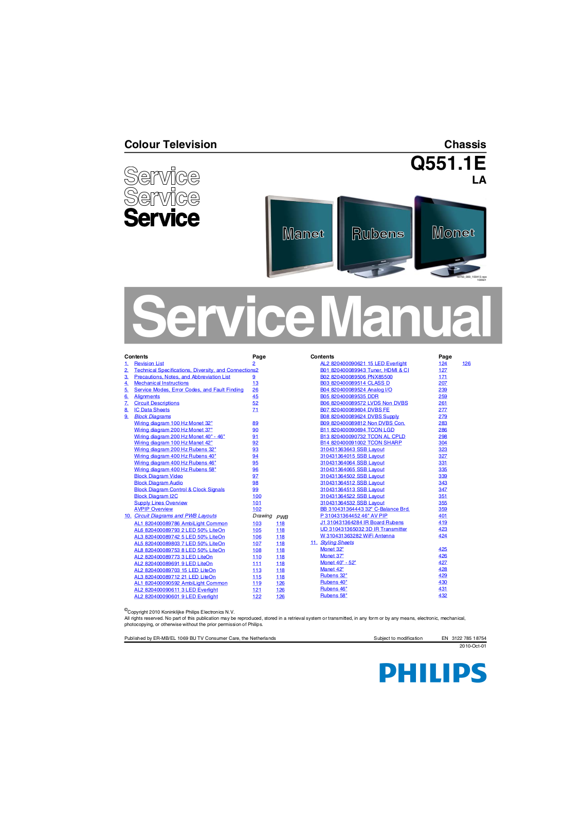 Philips 32PFL8605H/60, 32PFL9705M/08, 32PFL9705H/60, 32PFL9705K/02, 37PFL8605H/12 Service Manual