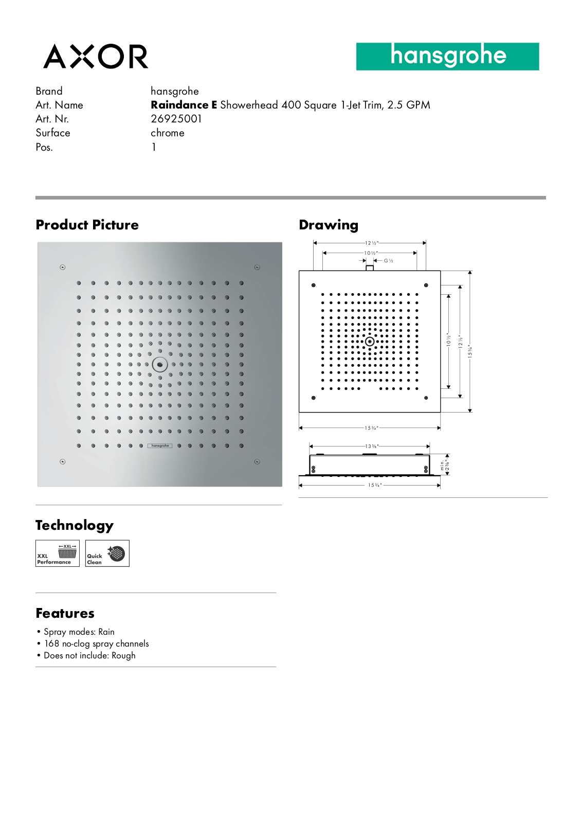 Hansgrohe GCDC1809 Specifications - ManualMachine.com