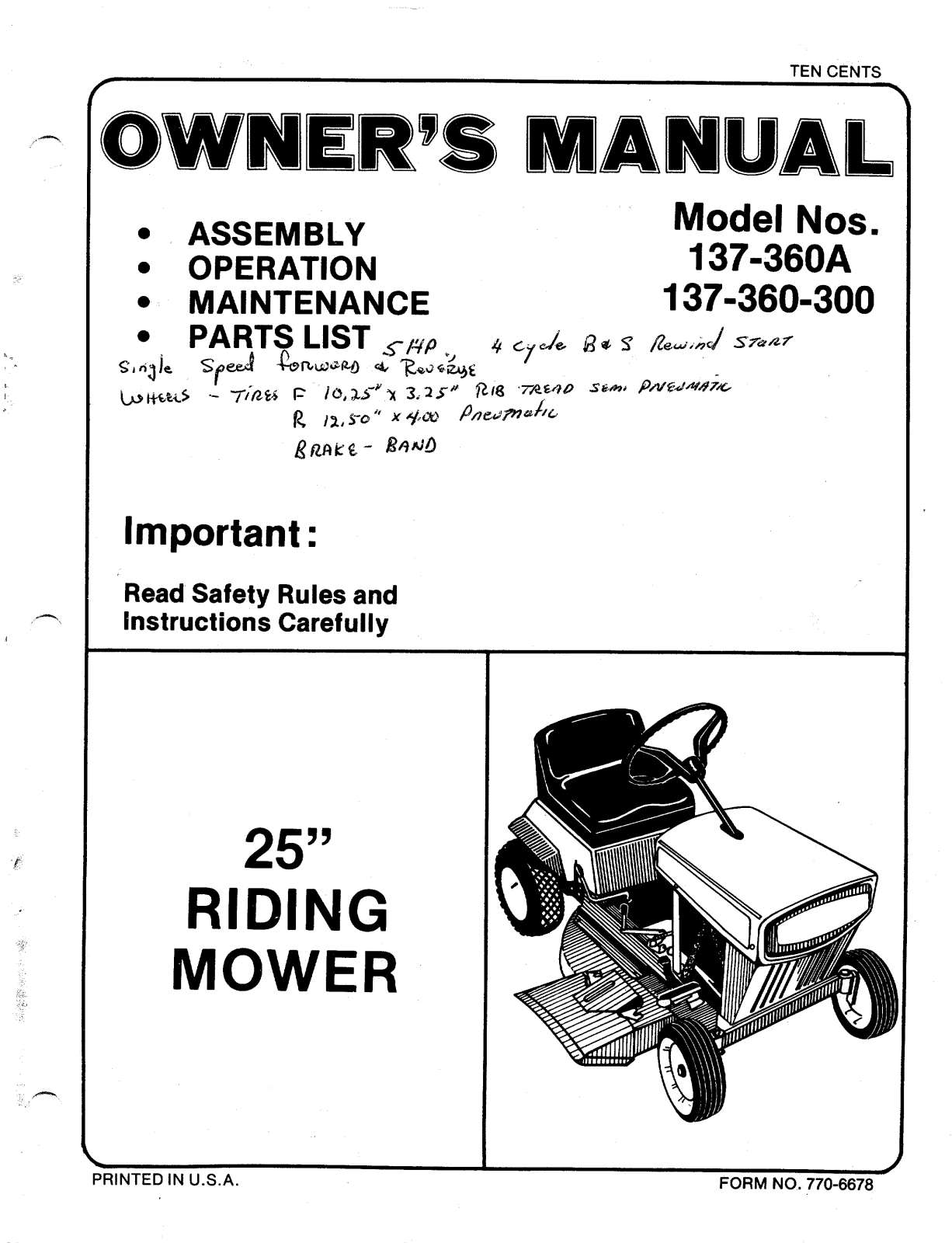 Bolens 137-360A User Manual