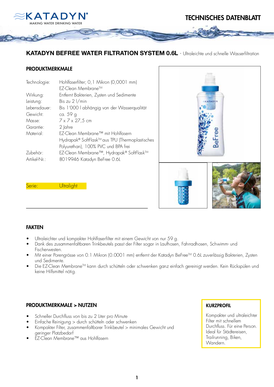 Katadyn BEFREE WATER FILTRATION SYSTEM 0.6L User Manual