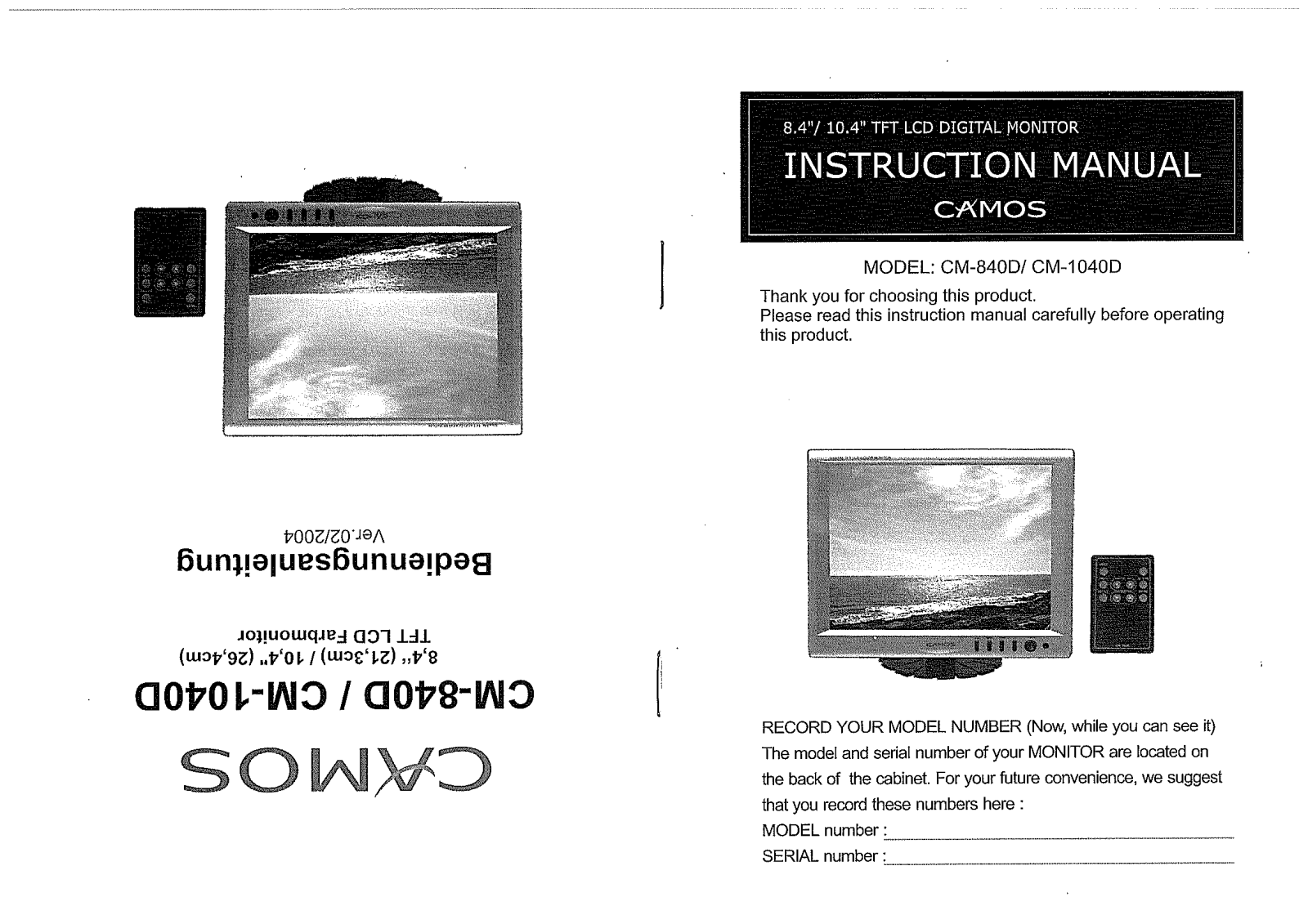 Camos CM-840D, CM-1040D Operating Instructions