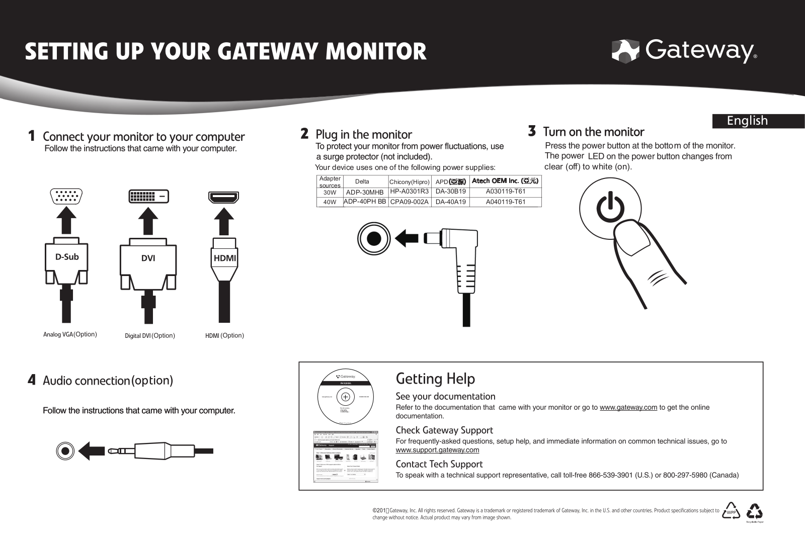 Gateway FHX2303L, KX1853, KX1903, KX1953, KX2153 Quick Start Manual