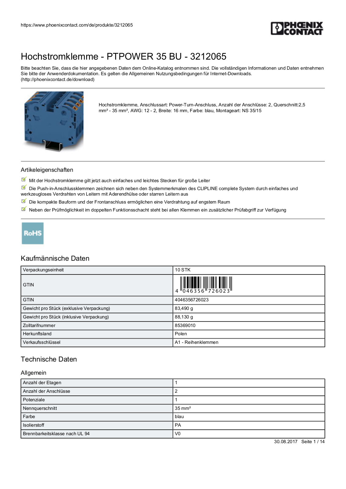 PHOENIX-CONTACT PTPOWER 35 BU Datasheet - ManualMachine.com