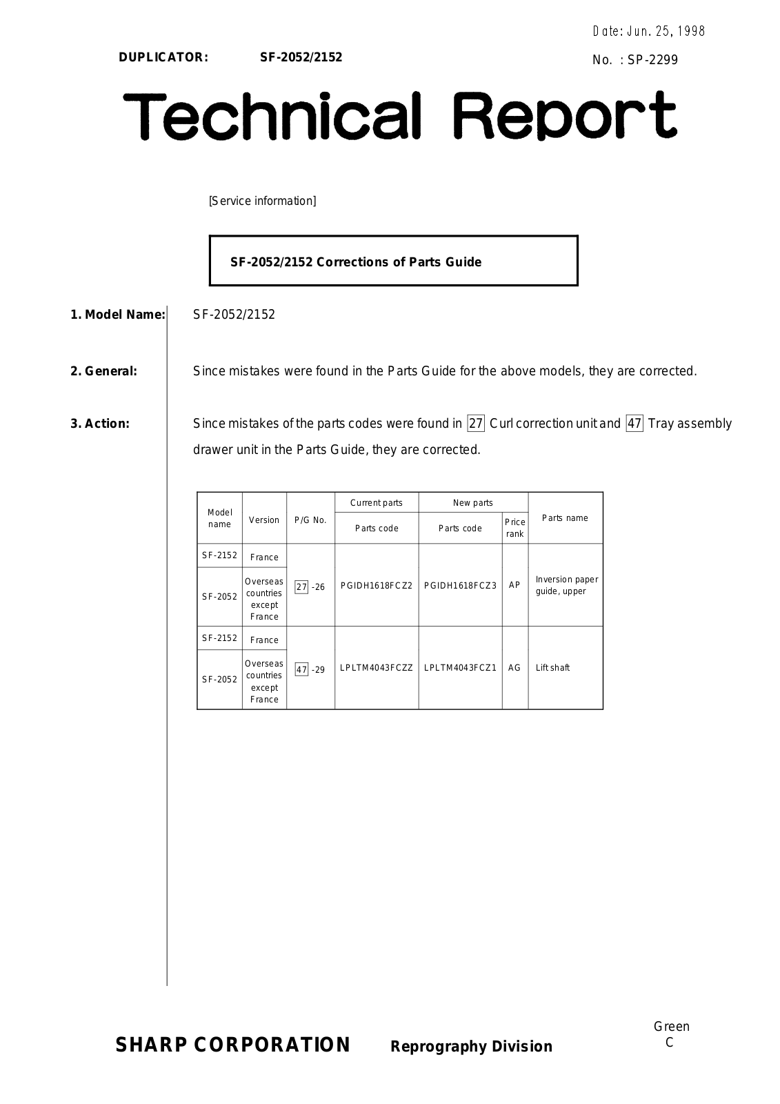 SHARP sp2299 Technical Report