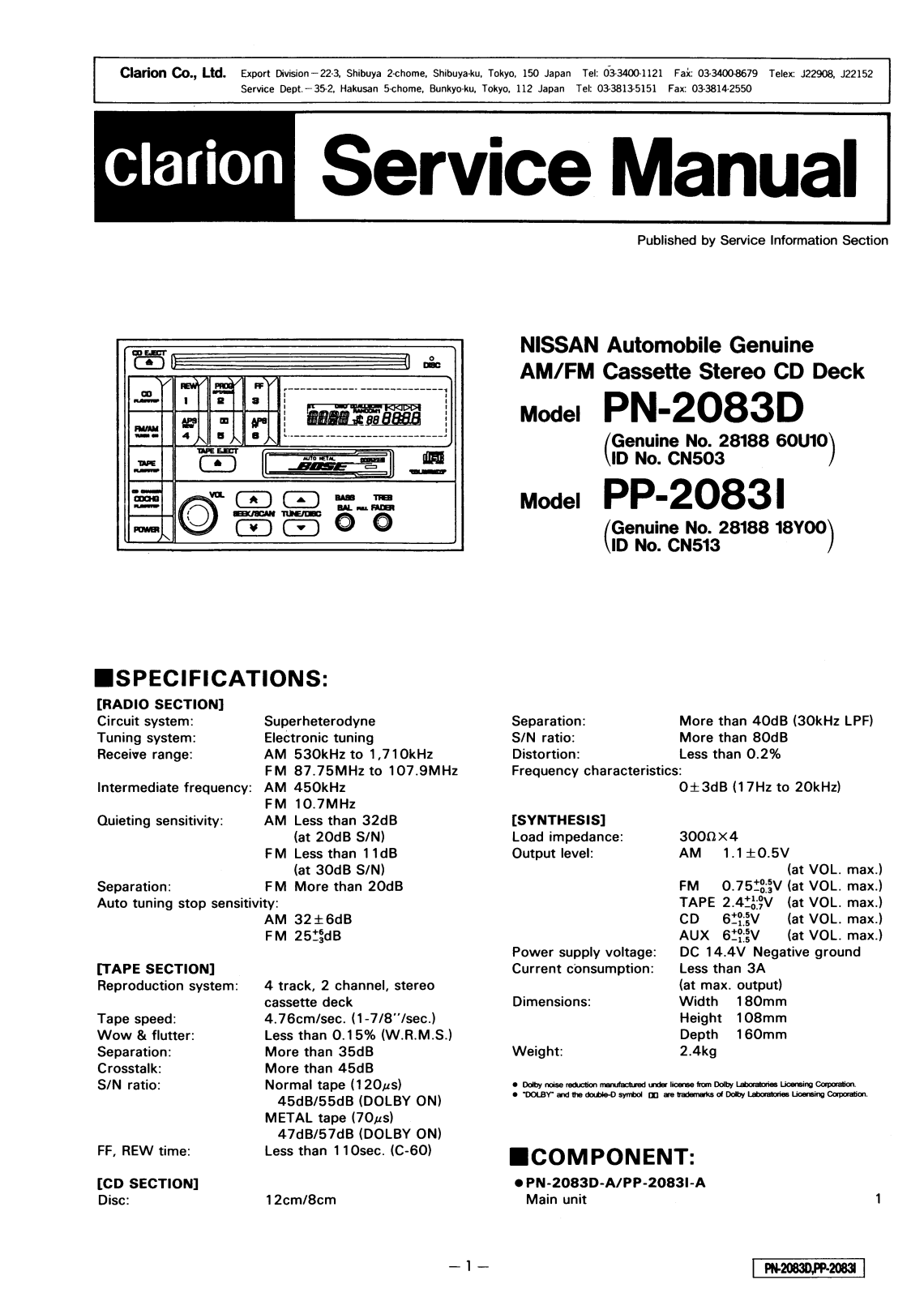 Clarion PN-2083D, PN-2083I User Manual