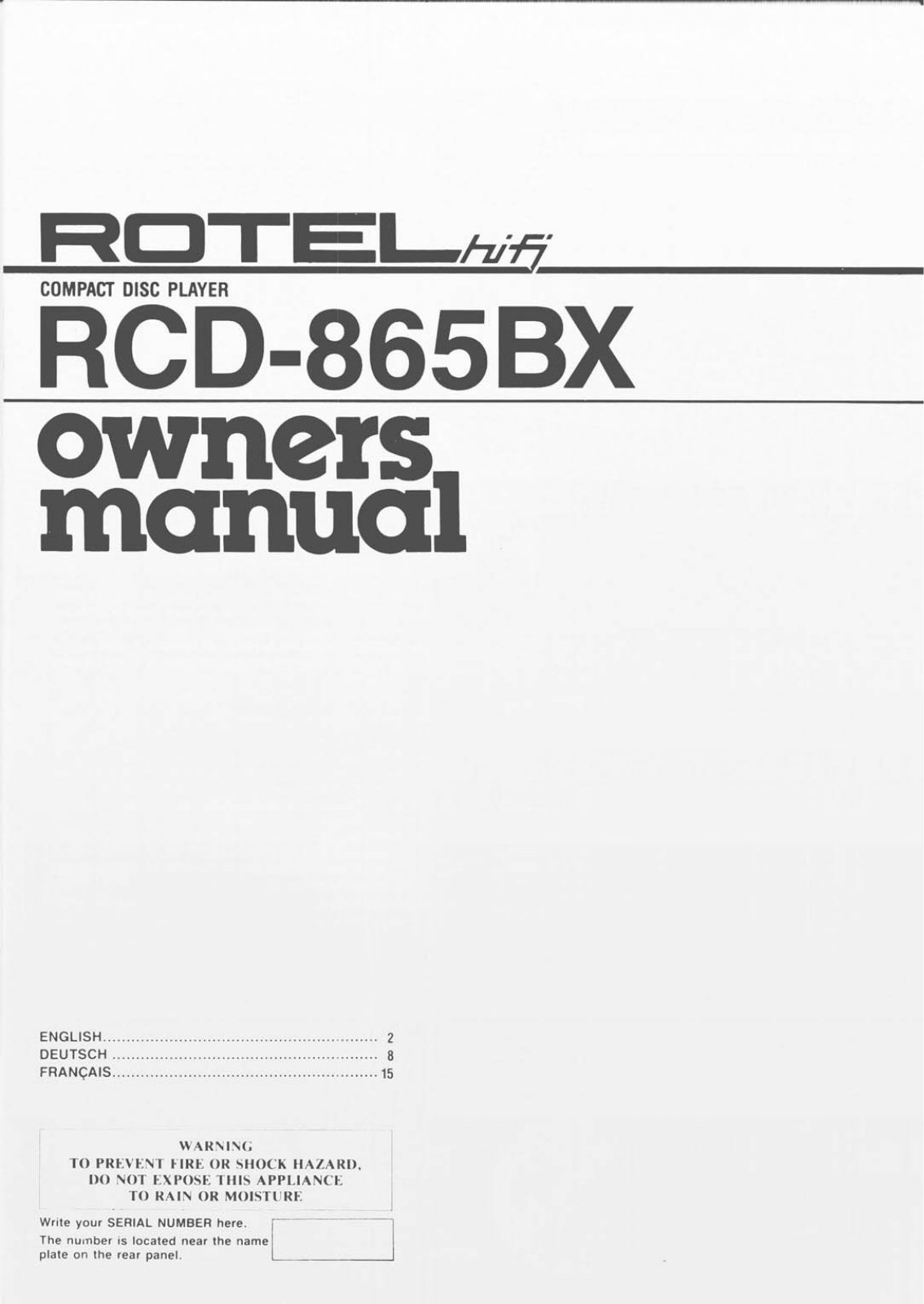 Rotel RCD-865-BX Owners manual