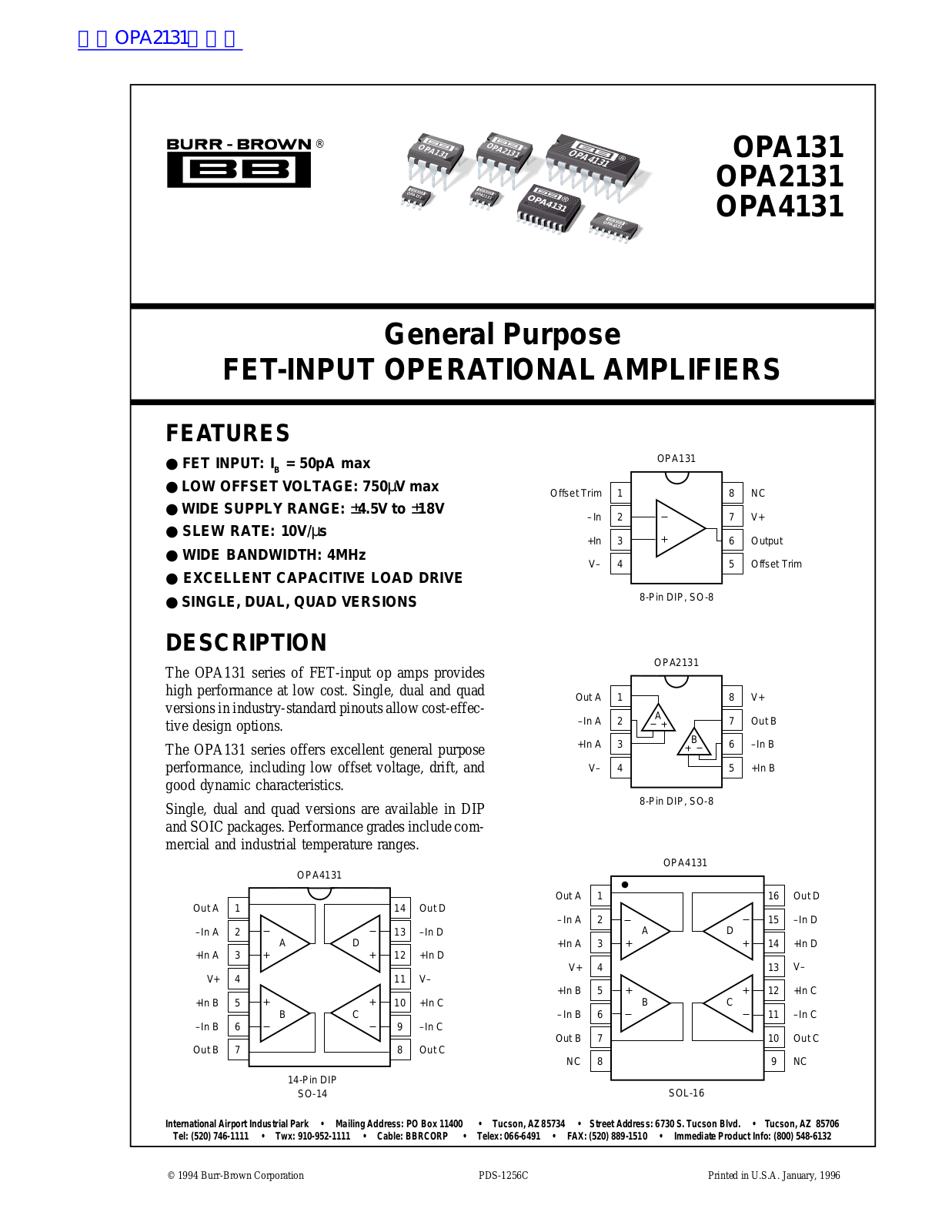 BURR-BROWN OPA131, OPA2131, OPA4131 User Manual