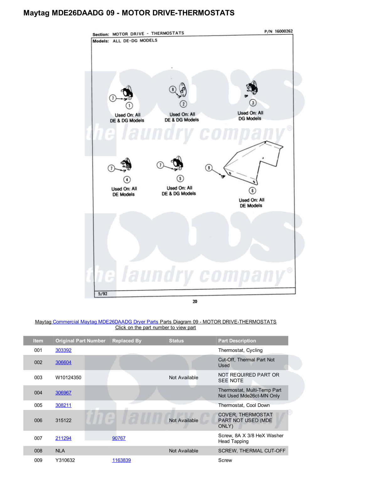 Maytag MDE26DAADG Parts Diagram