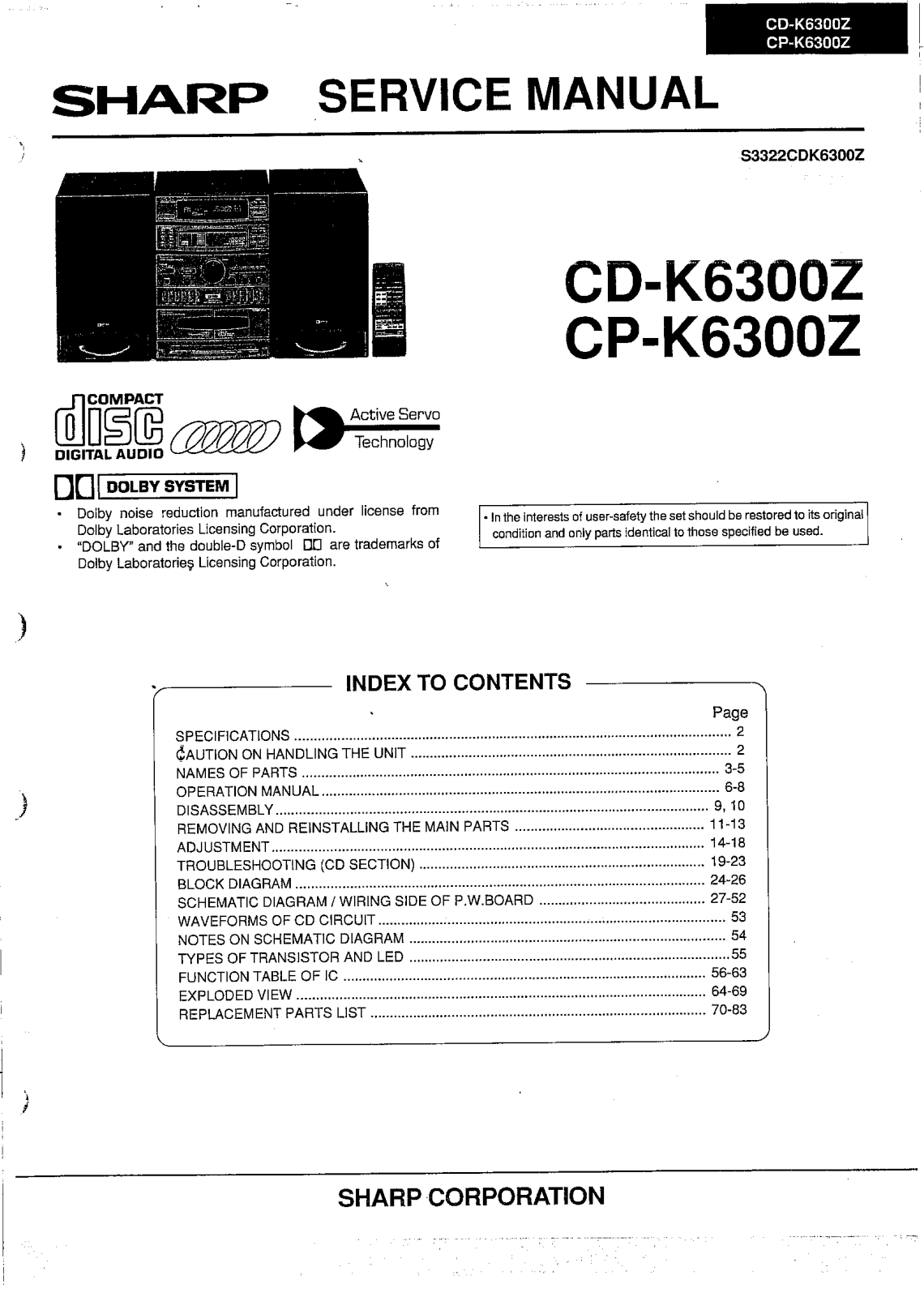 Sharp CDK-6300-Z, CPK-6300-Z Service manual