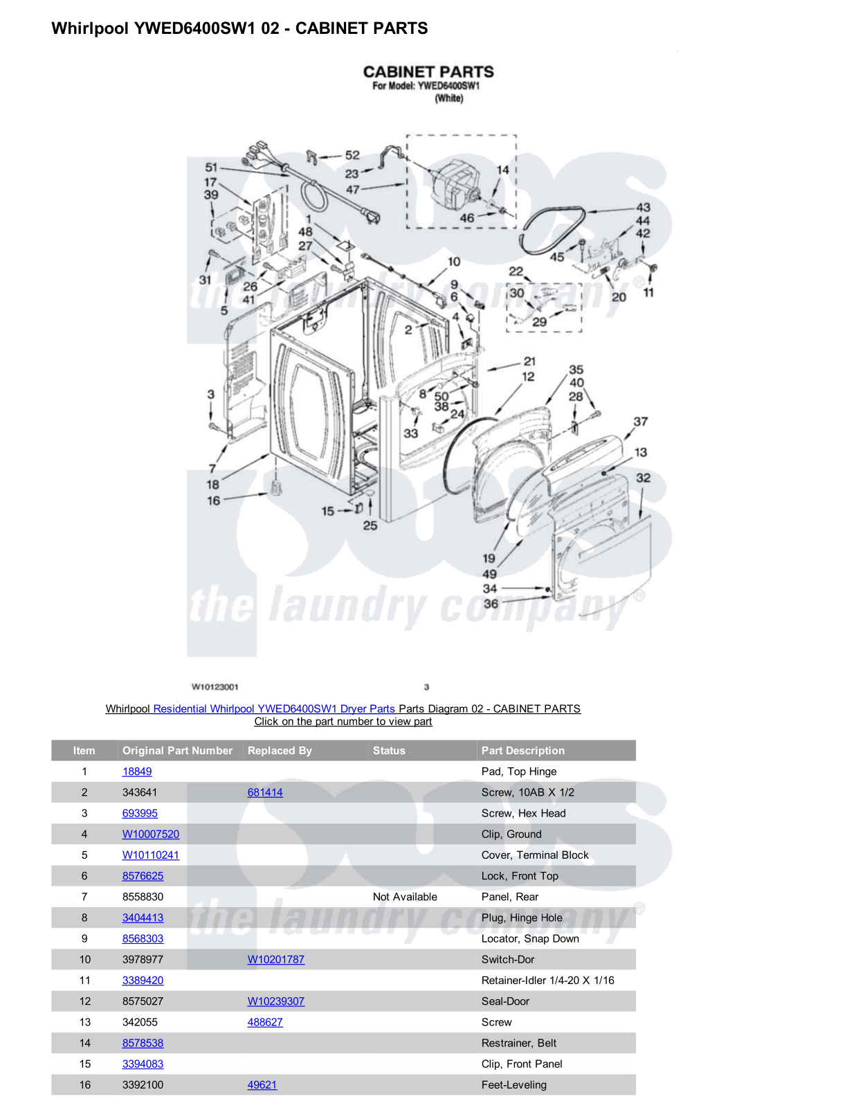 Whirlpool YWED6400SW1 Parts Diagram