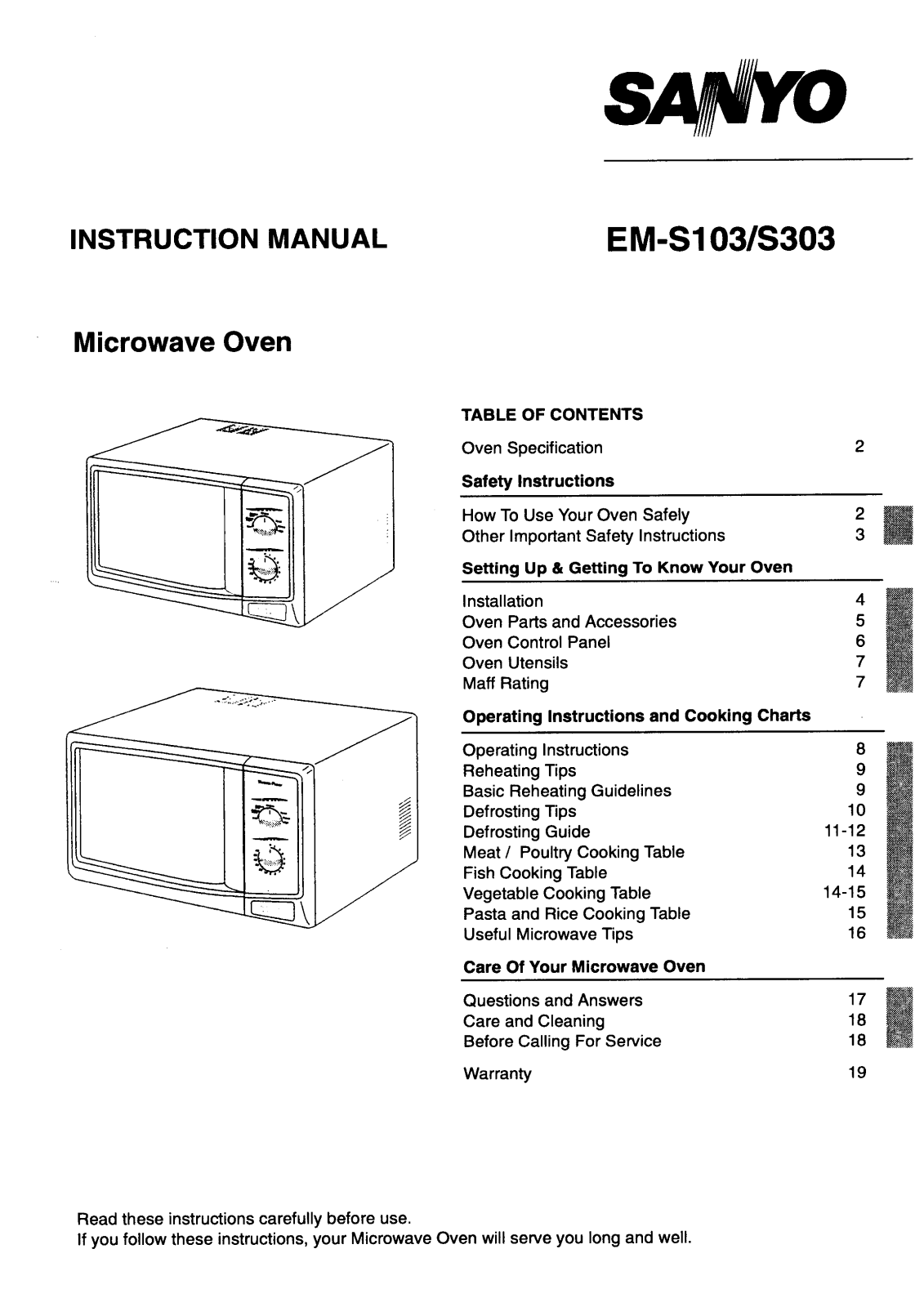 Sanyo EM-S303 Instruction Manual