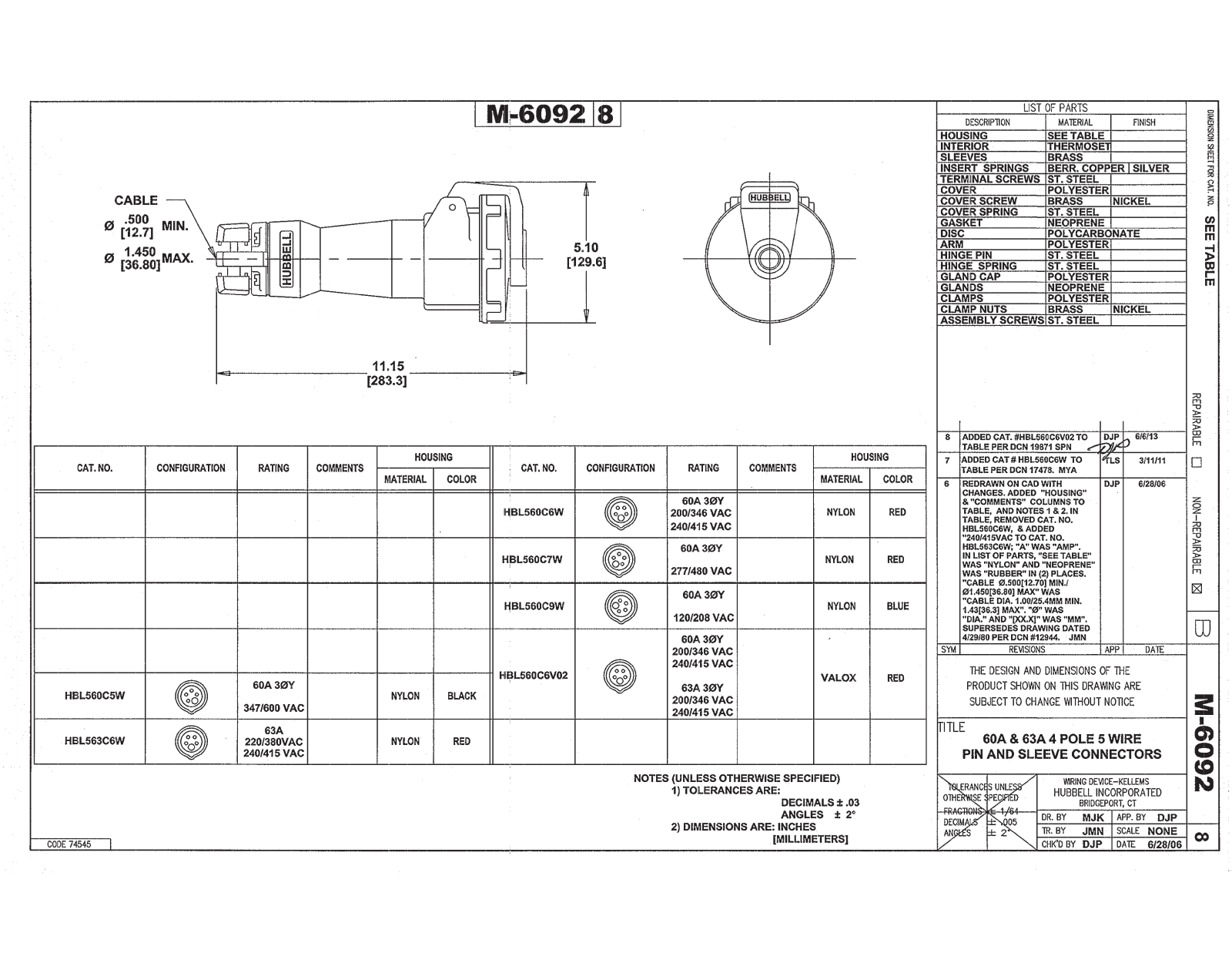 Hubbell HBL560C5W Reference Drawing