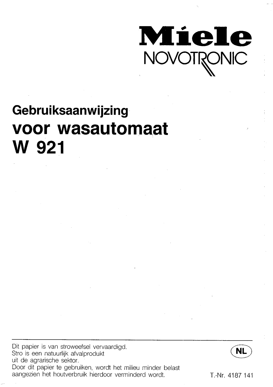 Miele W 921 User manual