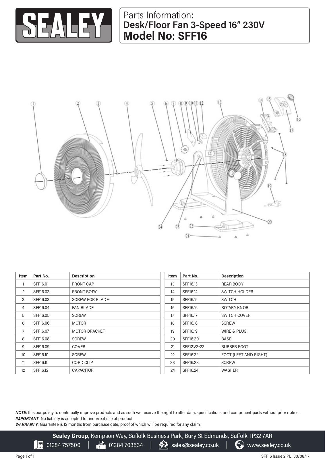 Sealey SFF16 Parts Listing - ManualMachine.com