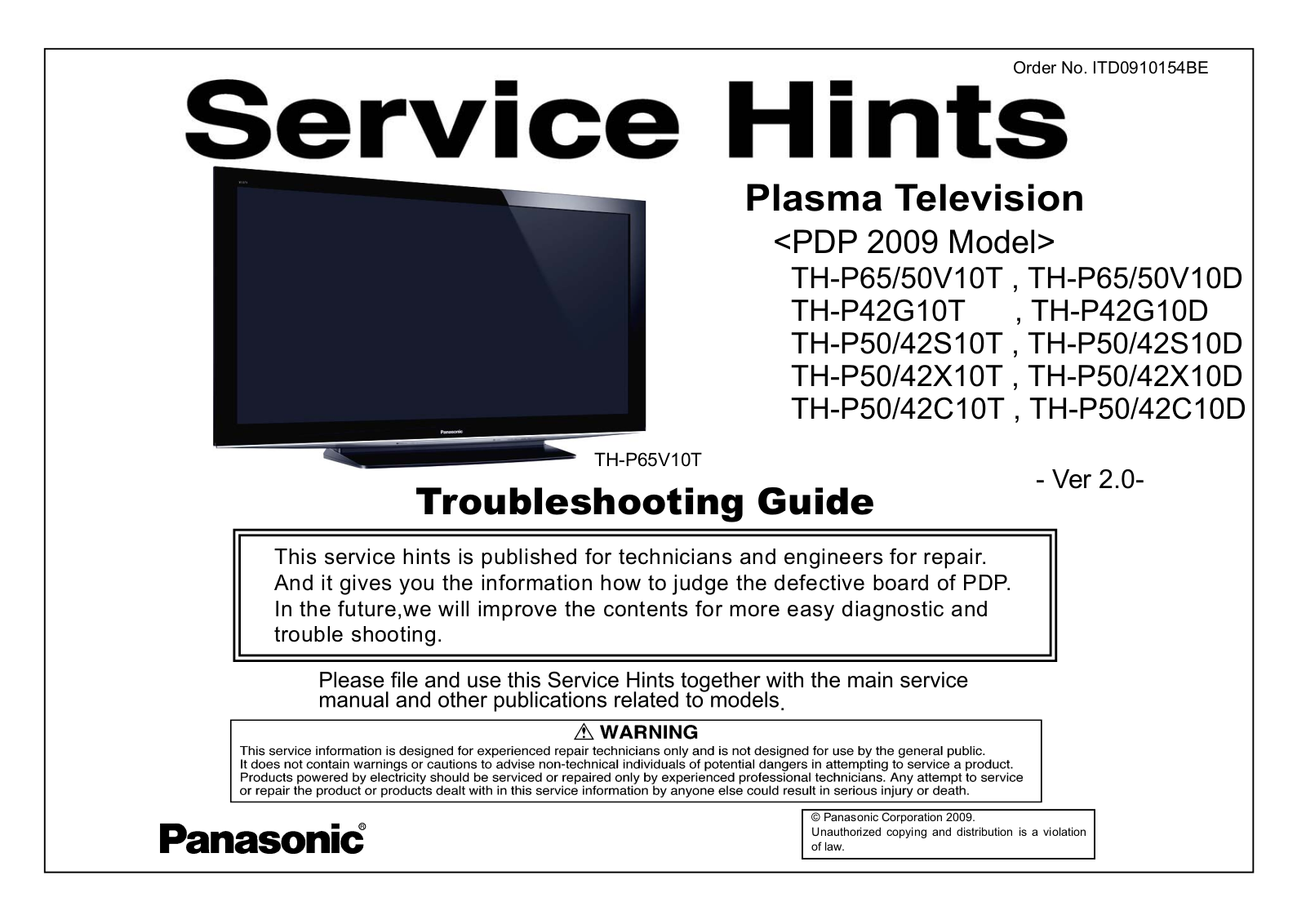 Panasonic TH-P50X10D Schematic