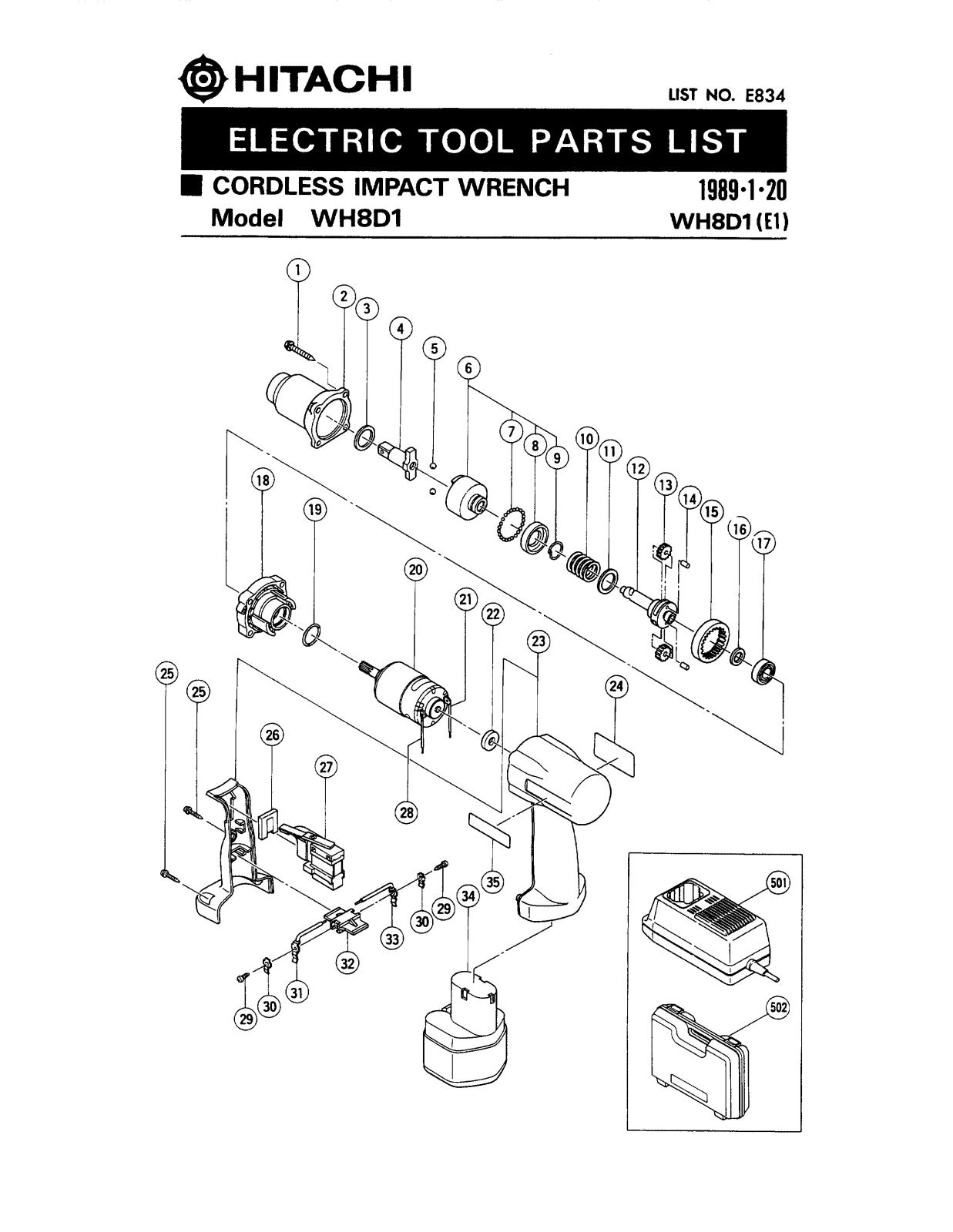 Hitachi WH8D1 PARTS LIST