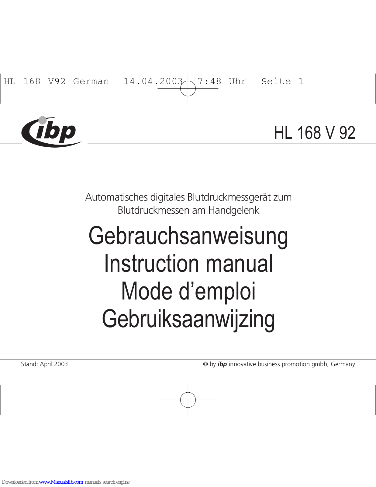 IBP HL 168 V 92 User Manual