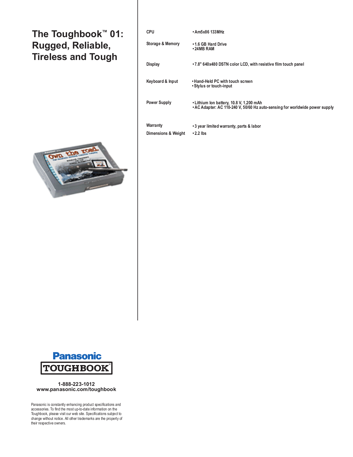 Panasonic Toughbook 01 User Manual