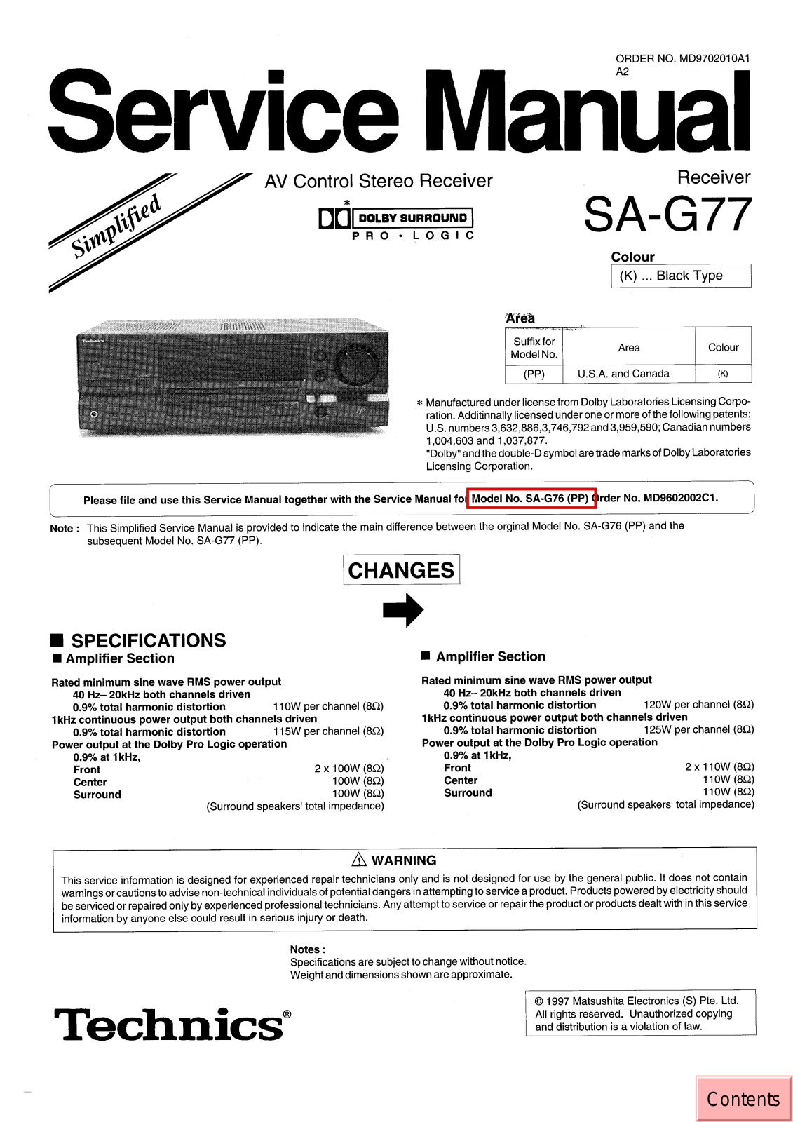 Technics SAG-77 Service manual