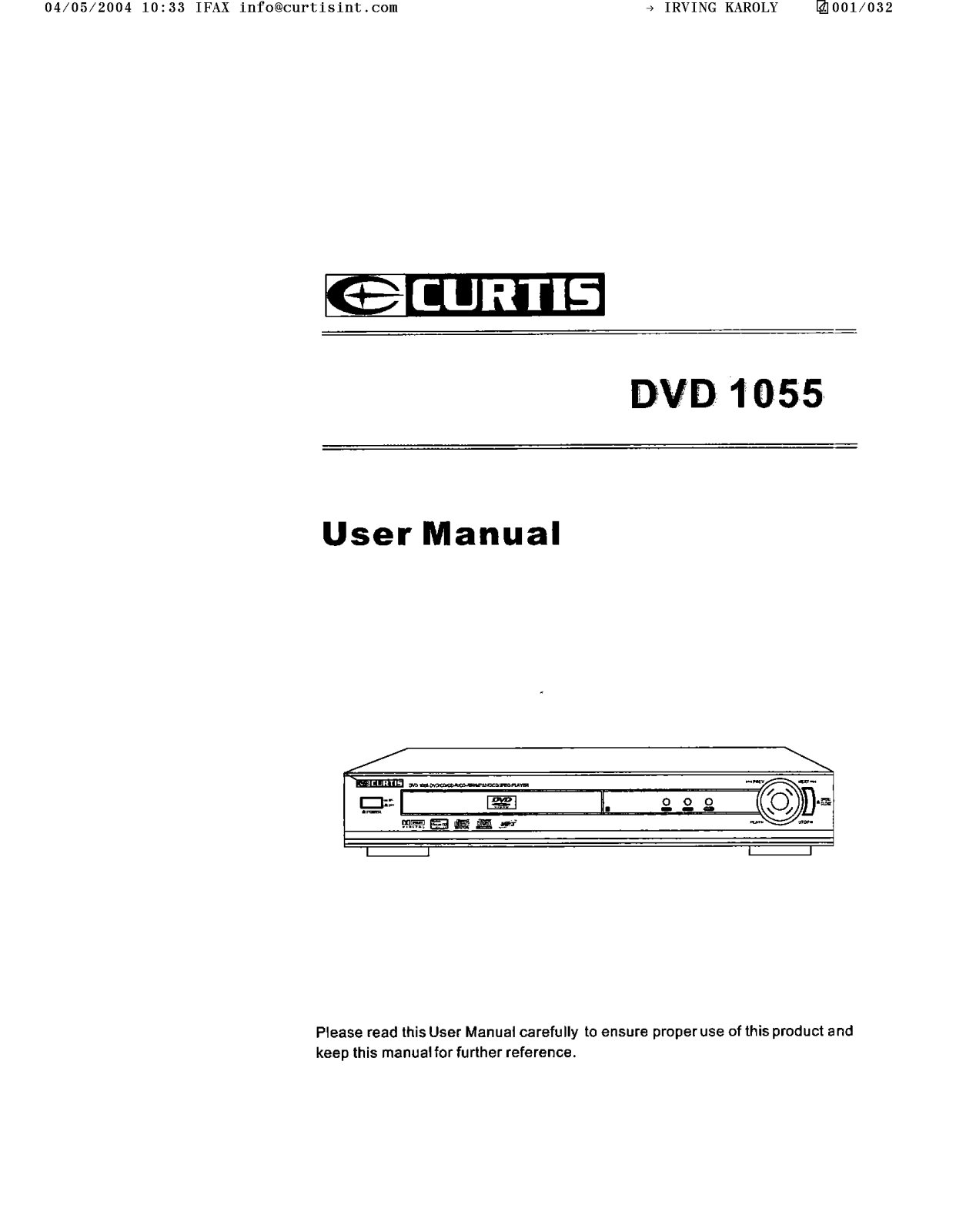 CURTIS DVD1055 User Manual