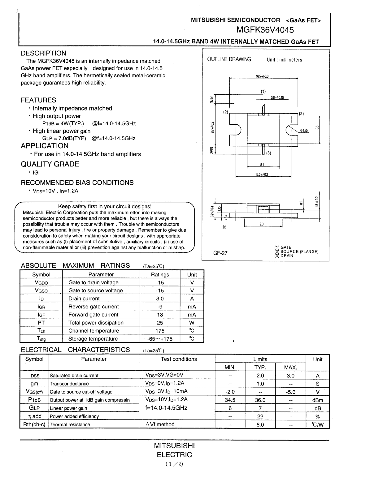 Mitsubishi MGFK36V4045 Datasheet