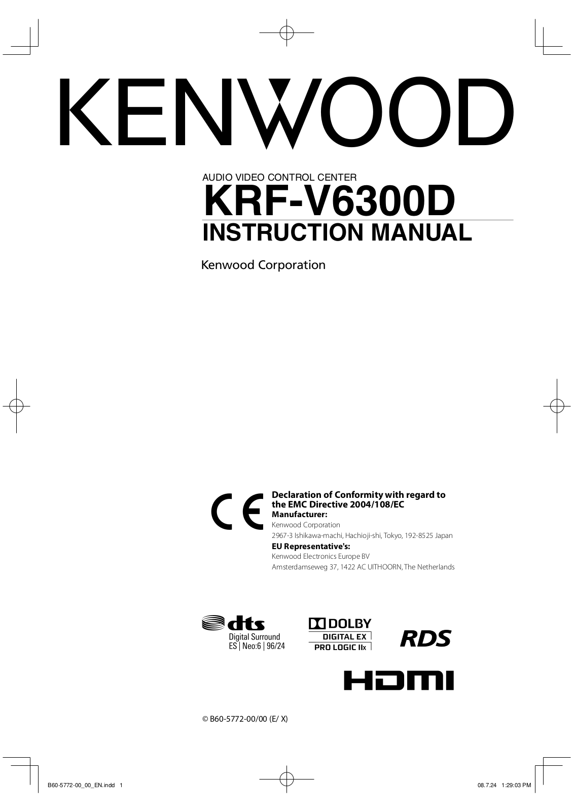 Kenwood KRF-V6300D-S User Manual