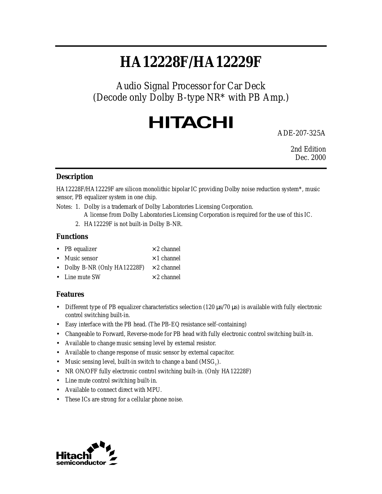 HIT HA12229F, HA12228F Datasheet