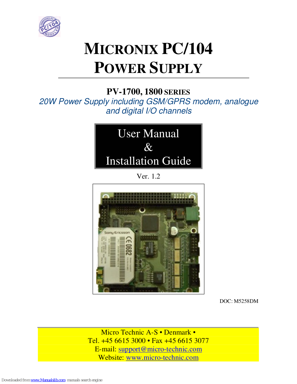 Micro Technic Micronix 1800, Micronix PV-1700, Micronix PV-1800 User Manual