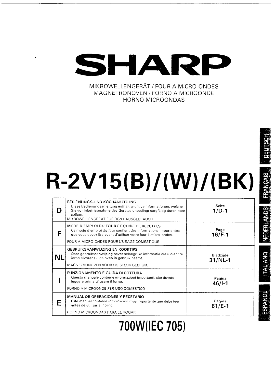 Sharp R-2V15 User Manual