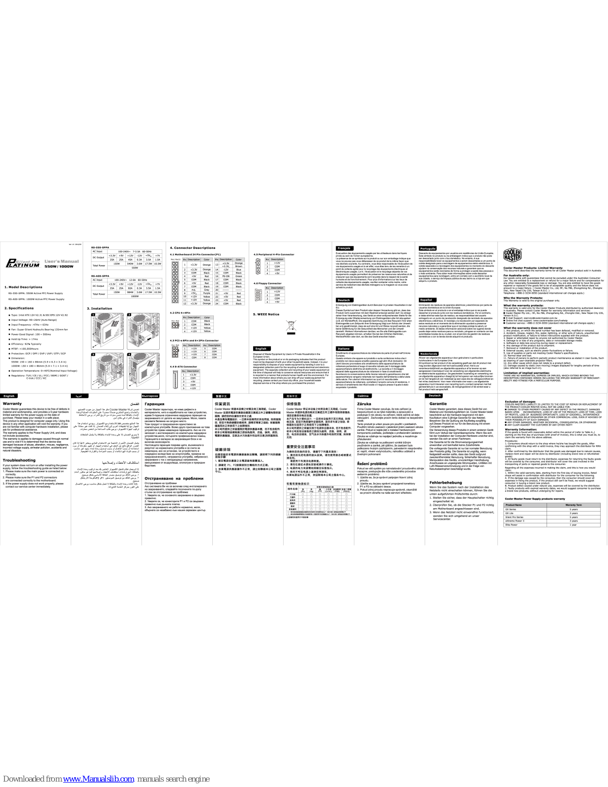 Cooler Master Silent Pro Platinum RS-550-SPPA, Silent Pro Platinum RS-1000-SPPA User Manual