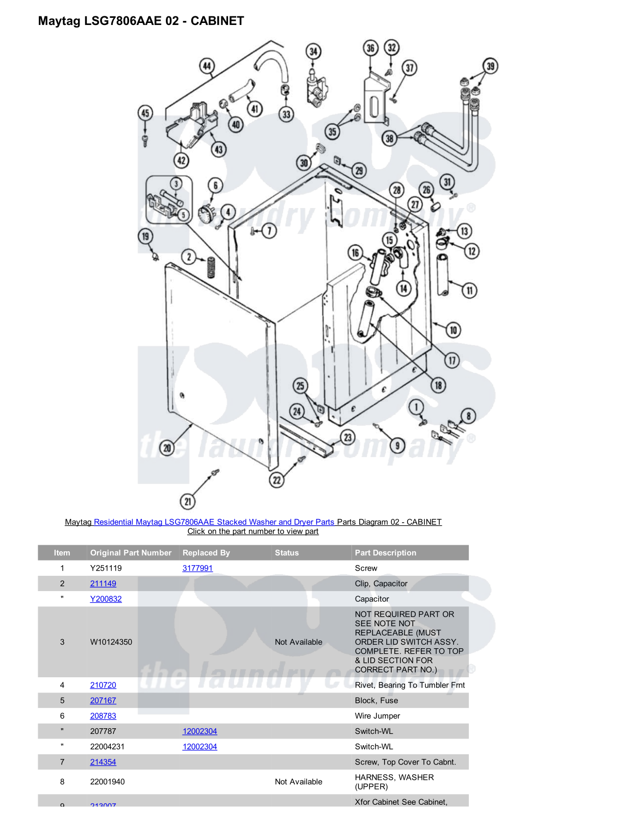 Maytag LSG7806AAE Stacked and Parts Diagram