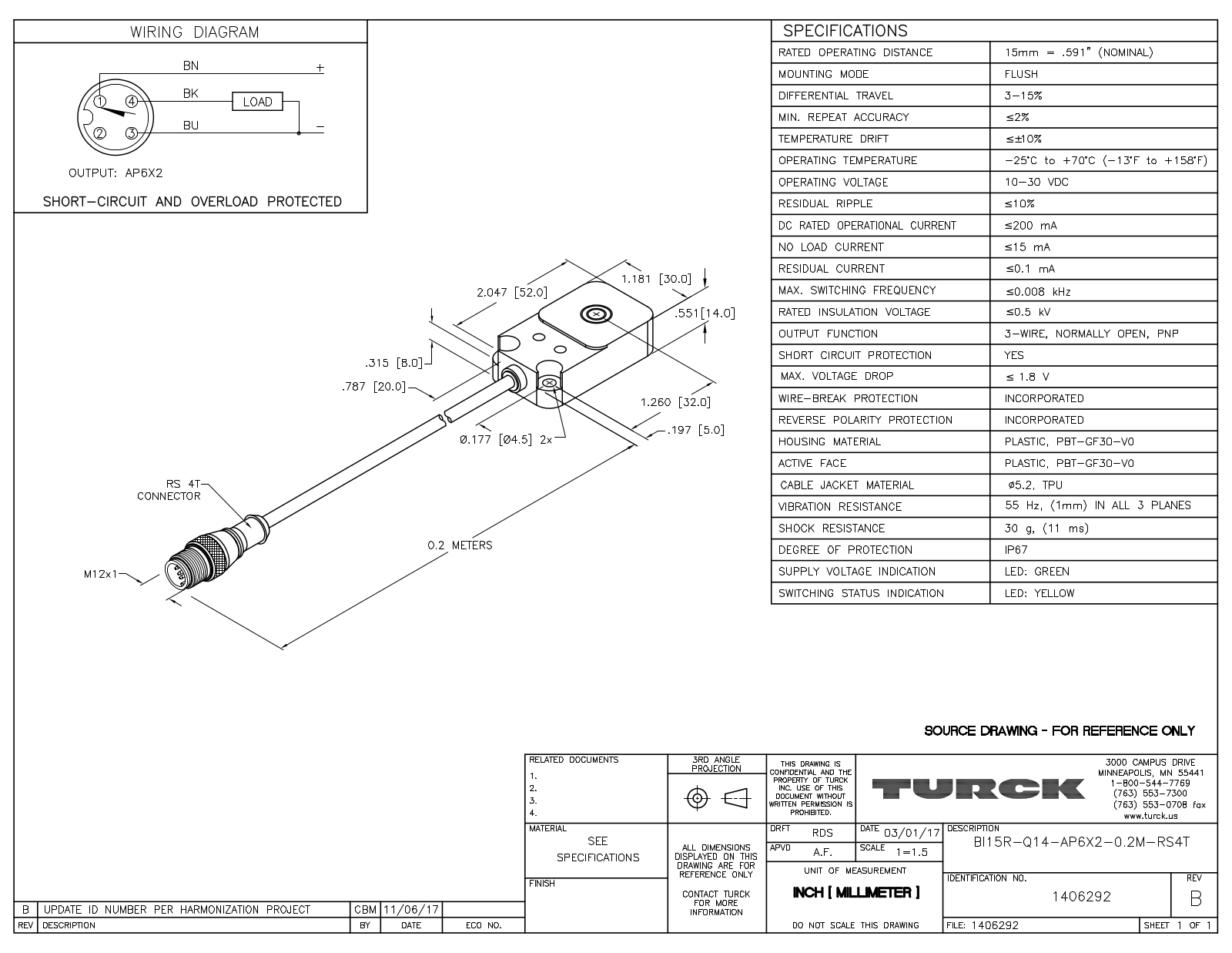 Turck BI15R-Q14-AP6X2-0.2-RS4T Data Sheet