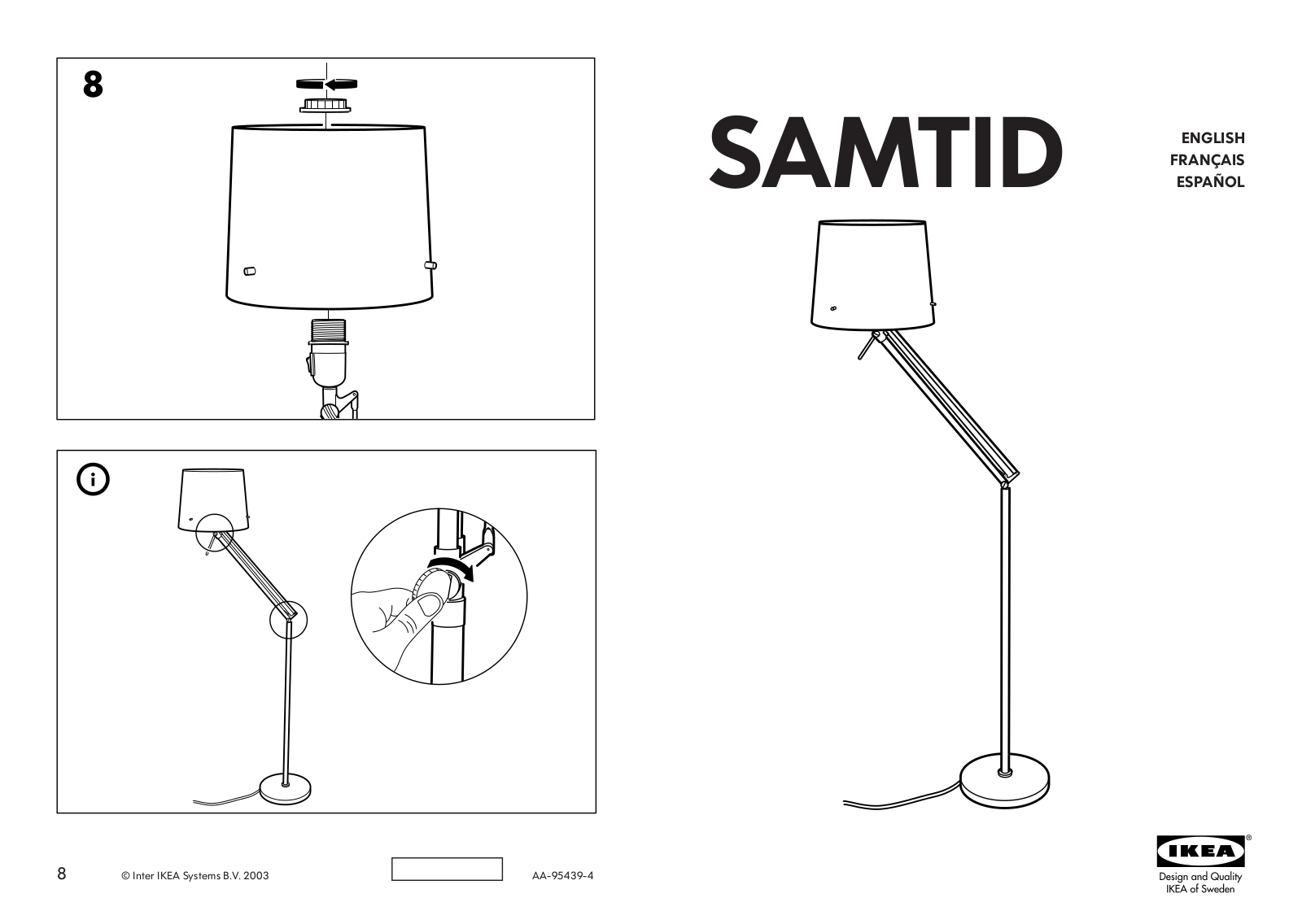 IKEA SAMTID FLOOR/READING LAMP User Manual