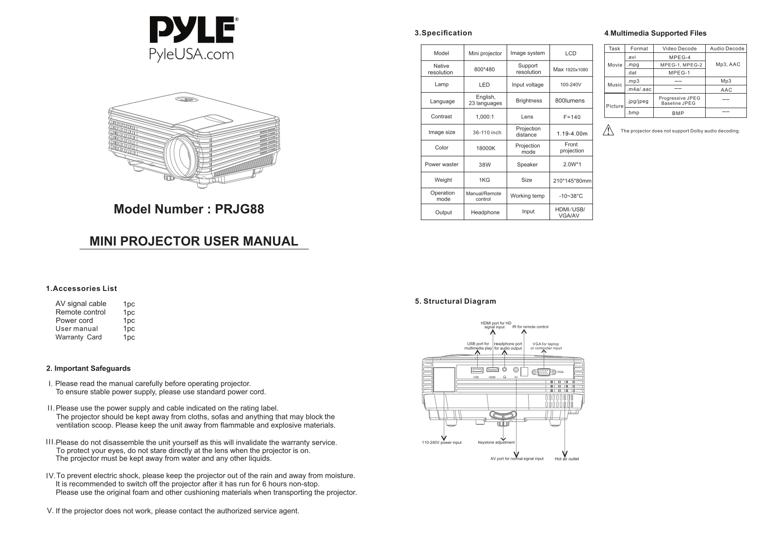 Pyle Pro PRJG88 User Manual