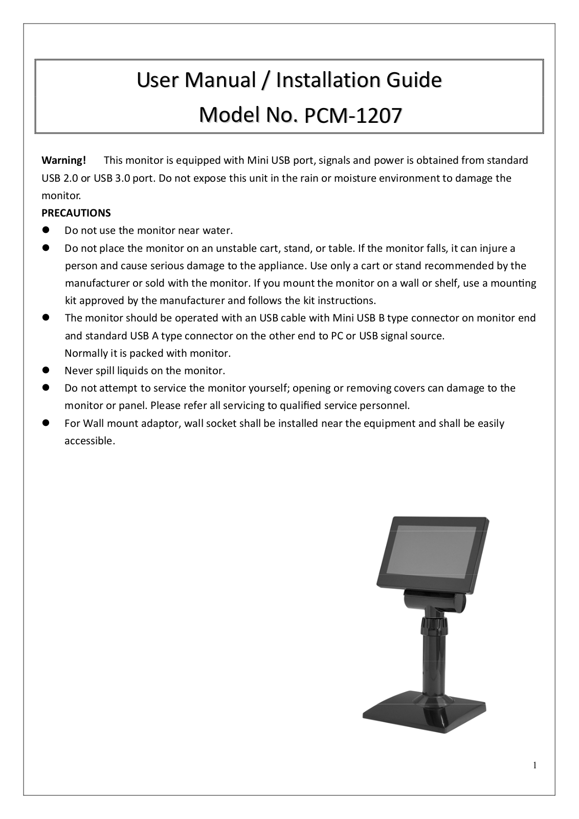 Sitten PCM-1207 User Manual & Installation Manual