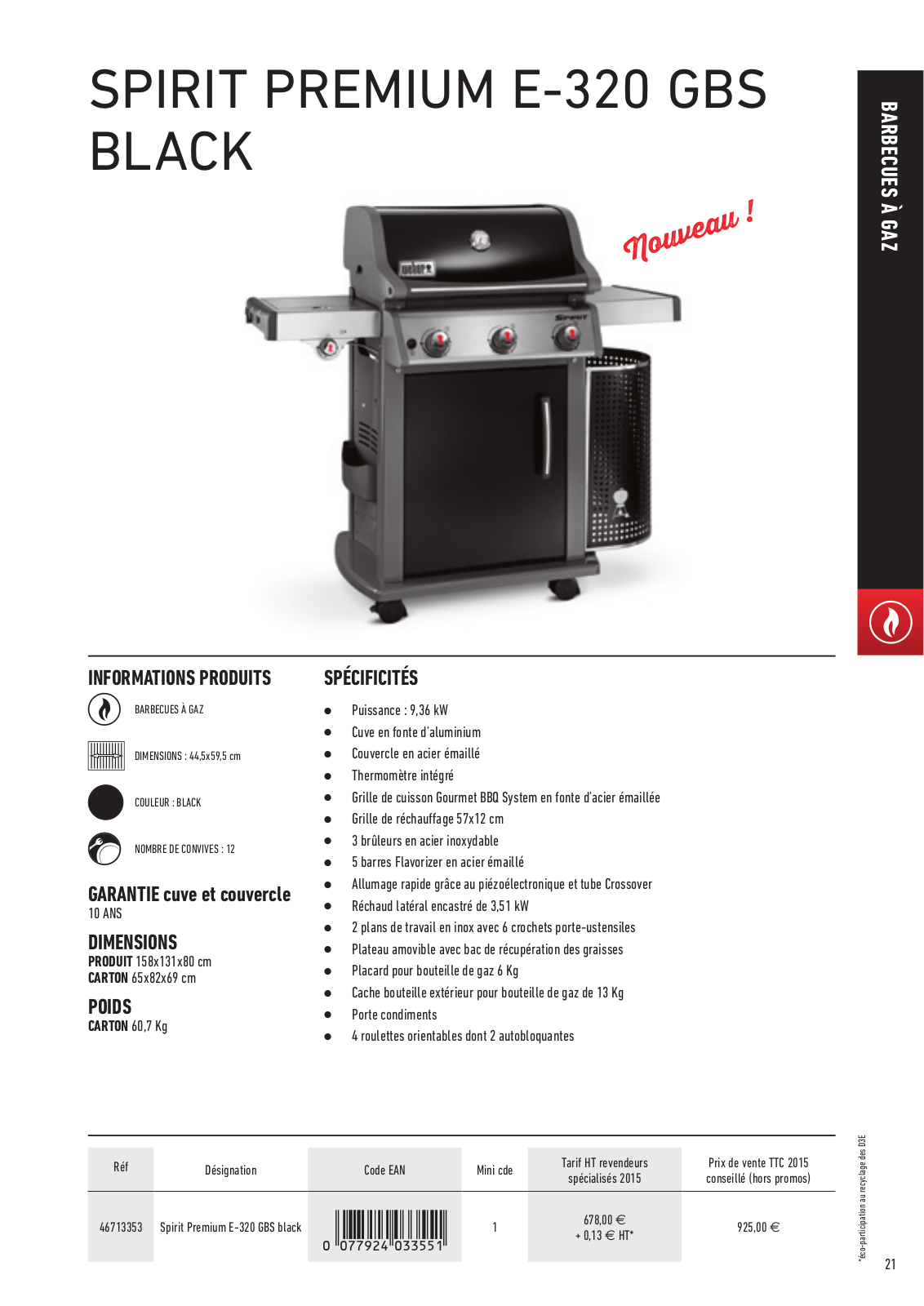 Weber Spirit Premium E-320 GBS product sheet