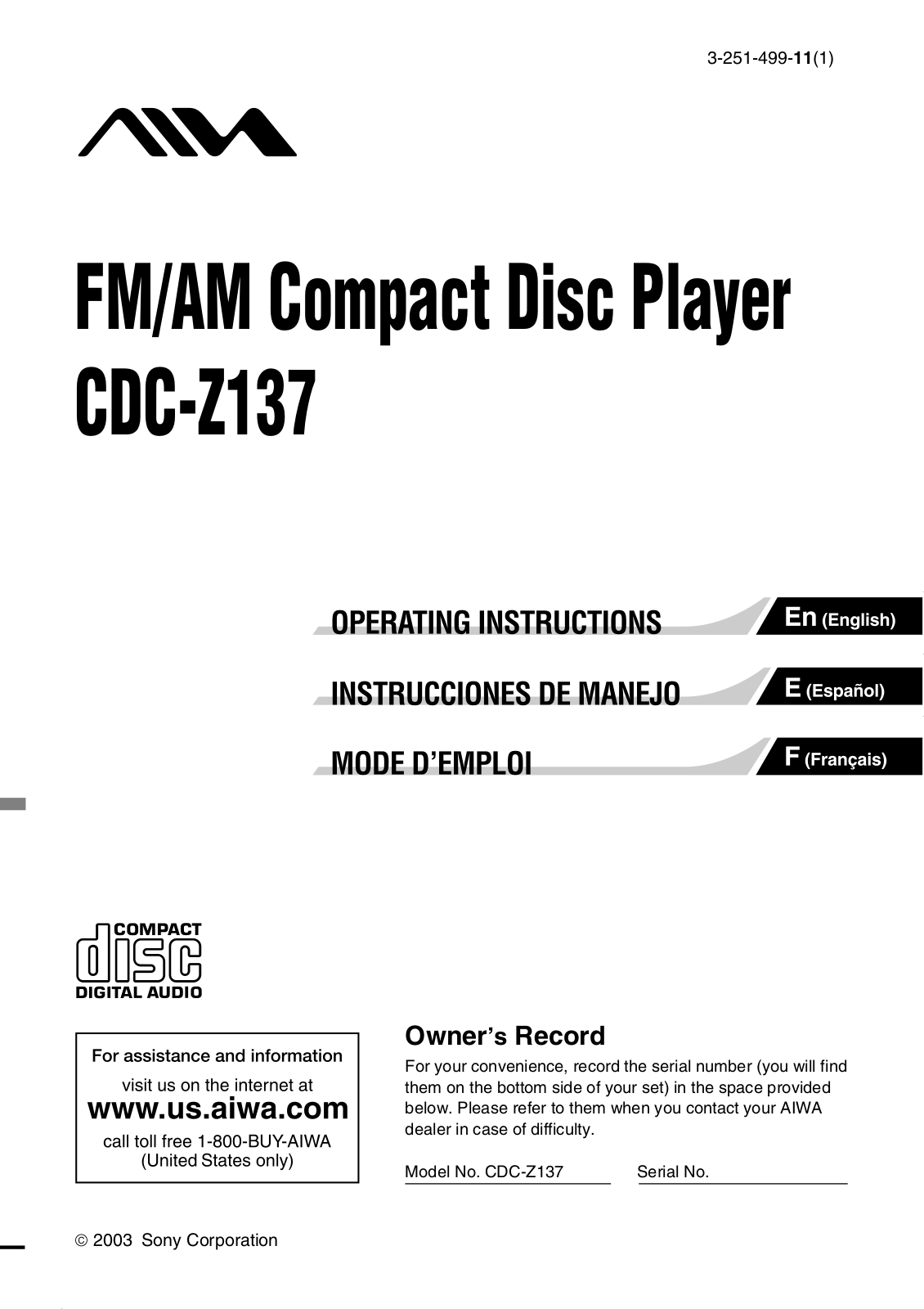 Aiwa CDC-Z137 User Manual