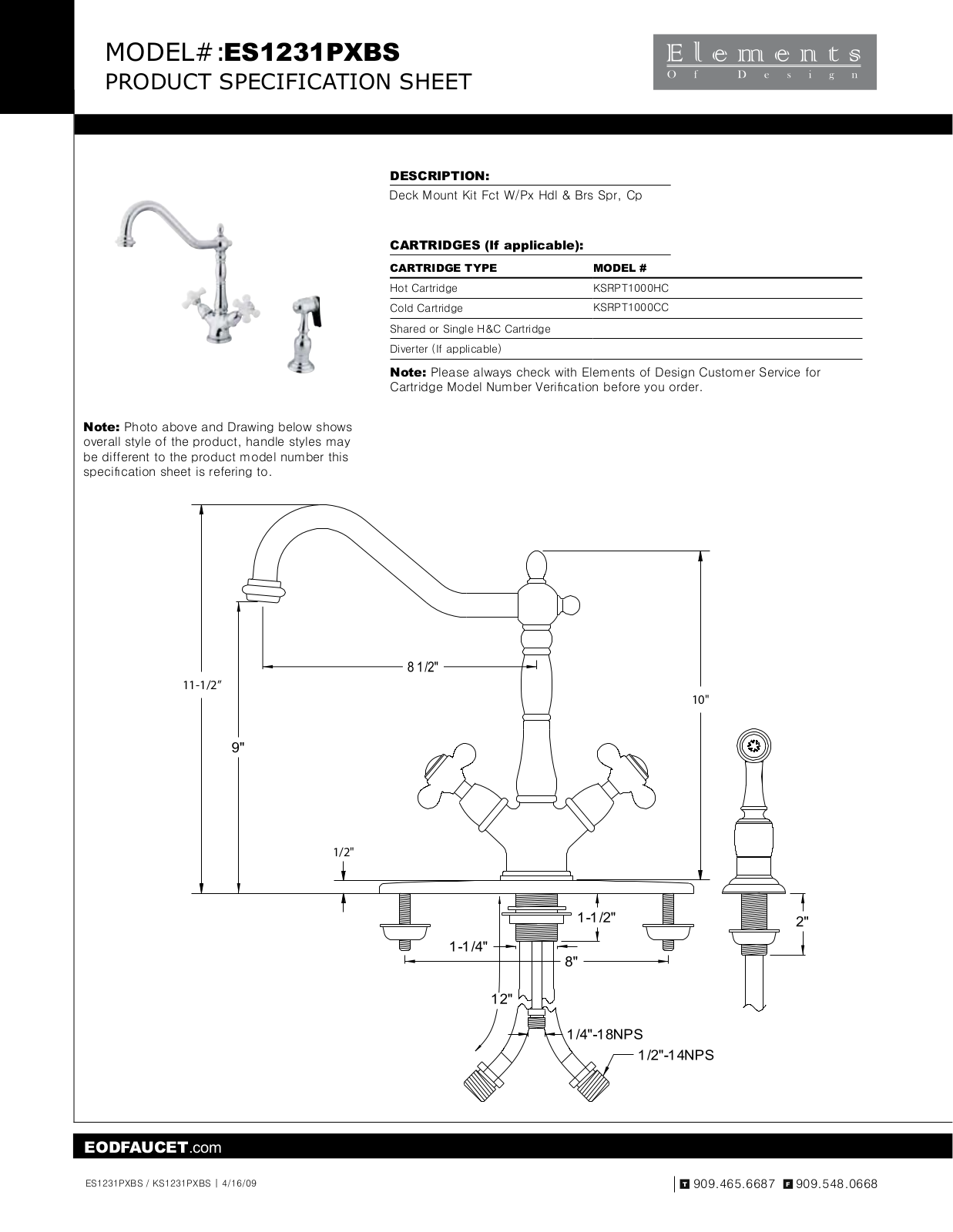 Elements of Design EDE1459 Specification Sheet - ManualMachine.com