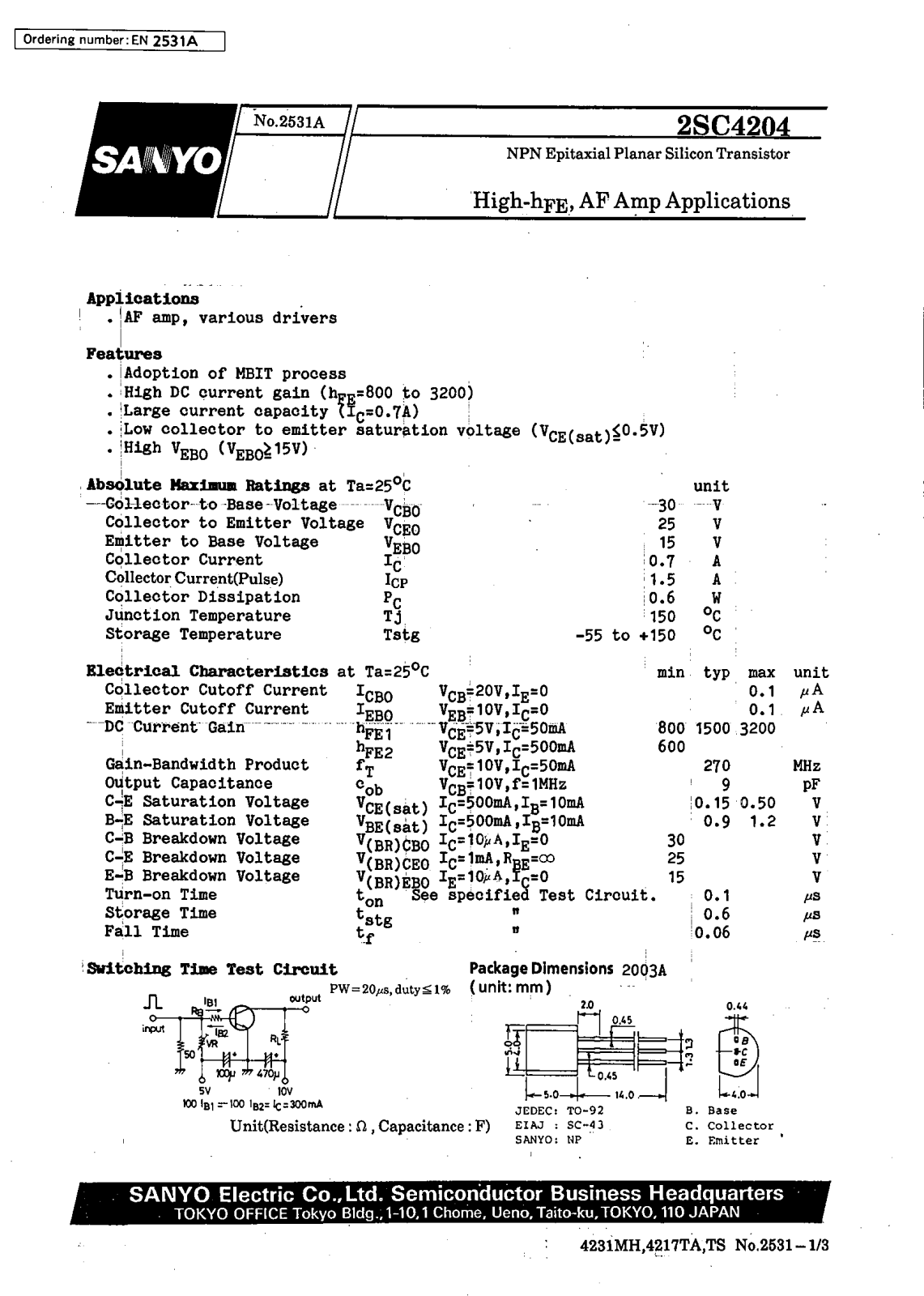 SANYO 2SC4204 Datasheet