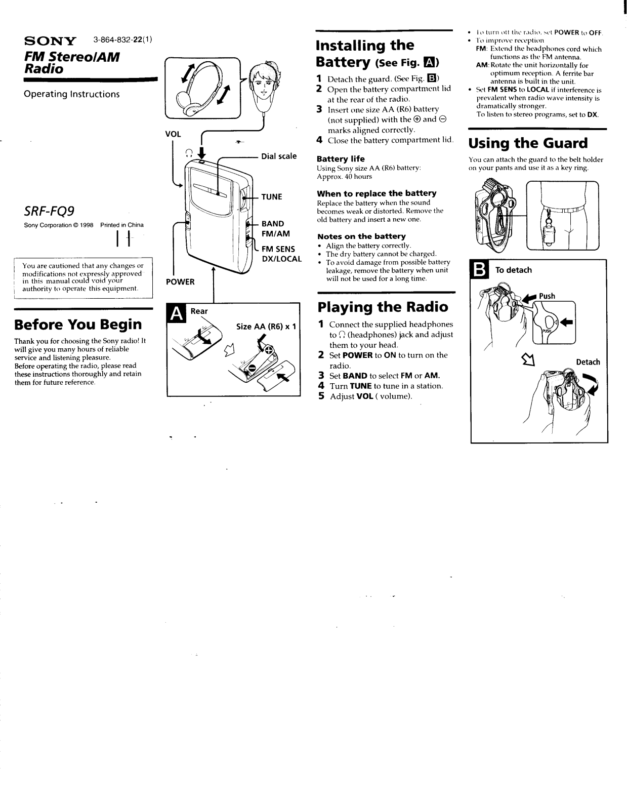 Sony SRF-FQ9 User Manual