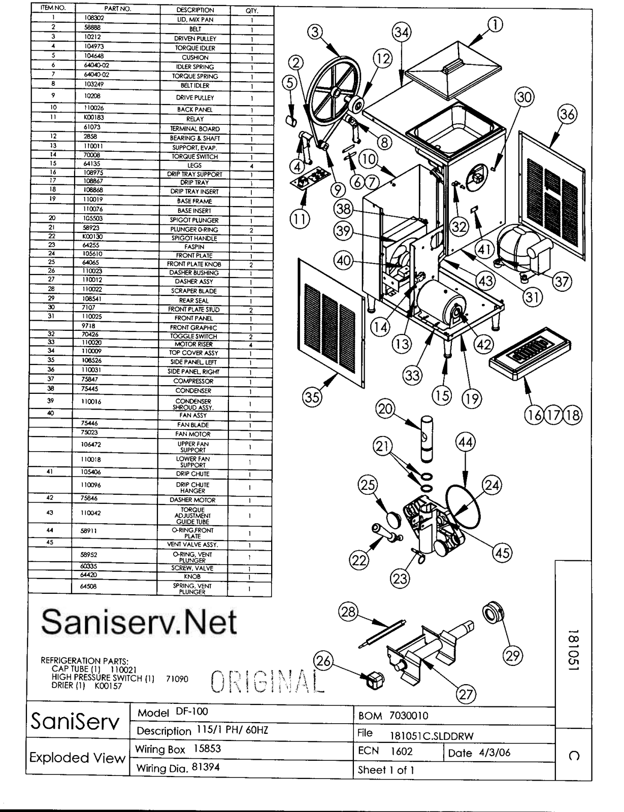 SaniServ DF 100 Parts Diagram