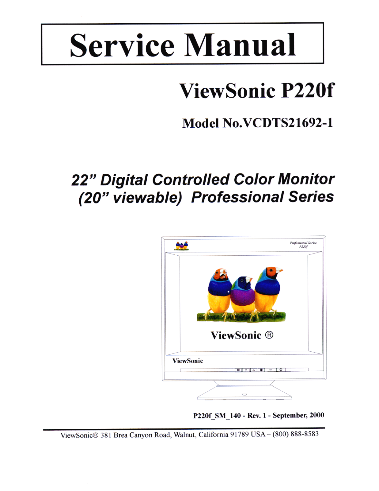 ViewSonic P220f, VCDTS21692-1 Service manual