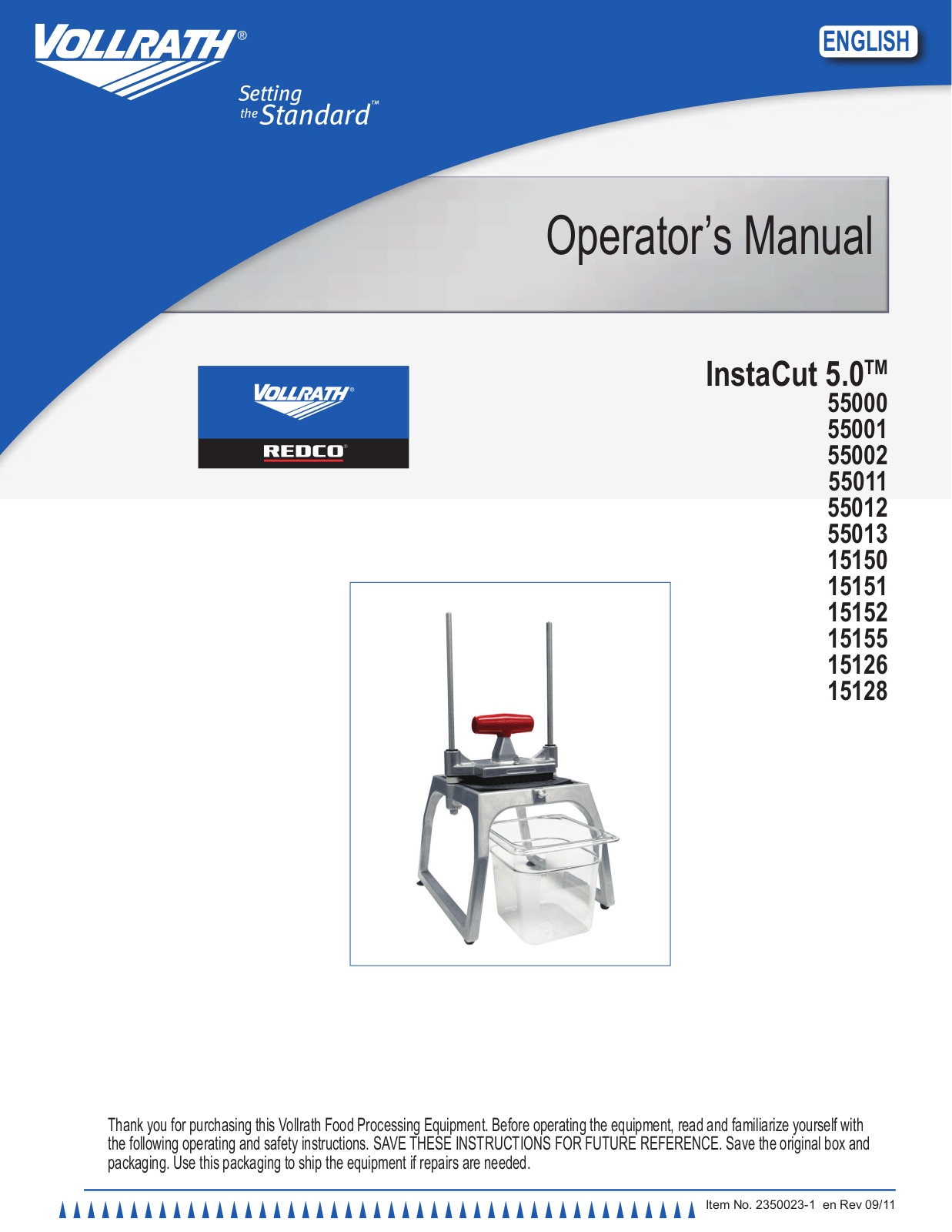 Vollrath INSTACUT5 Service Manual