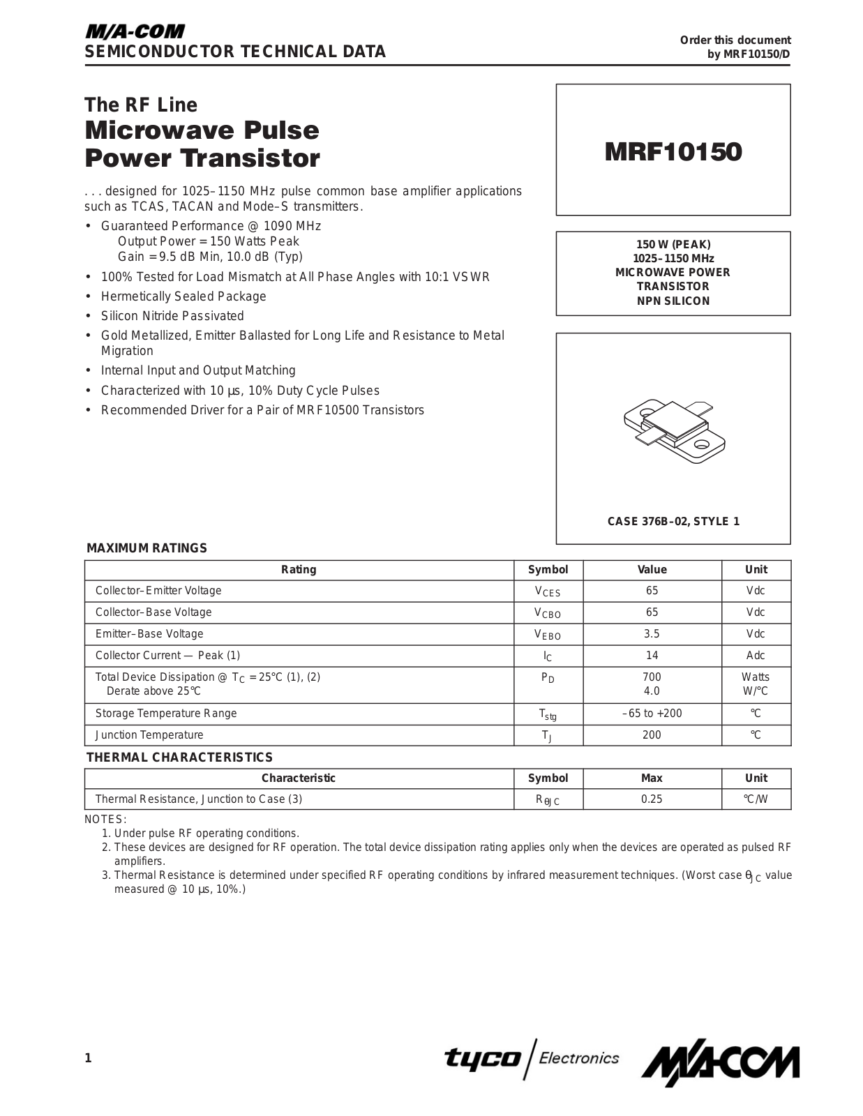 M A COM MRF10150 Datasheet