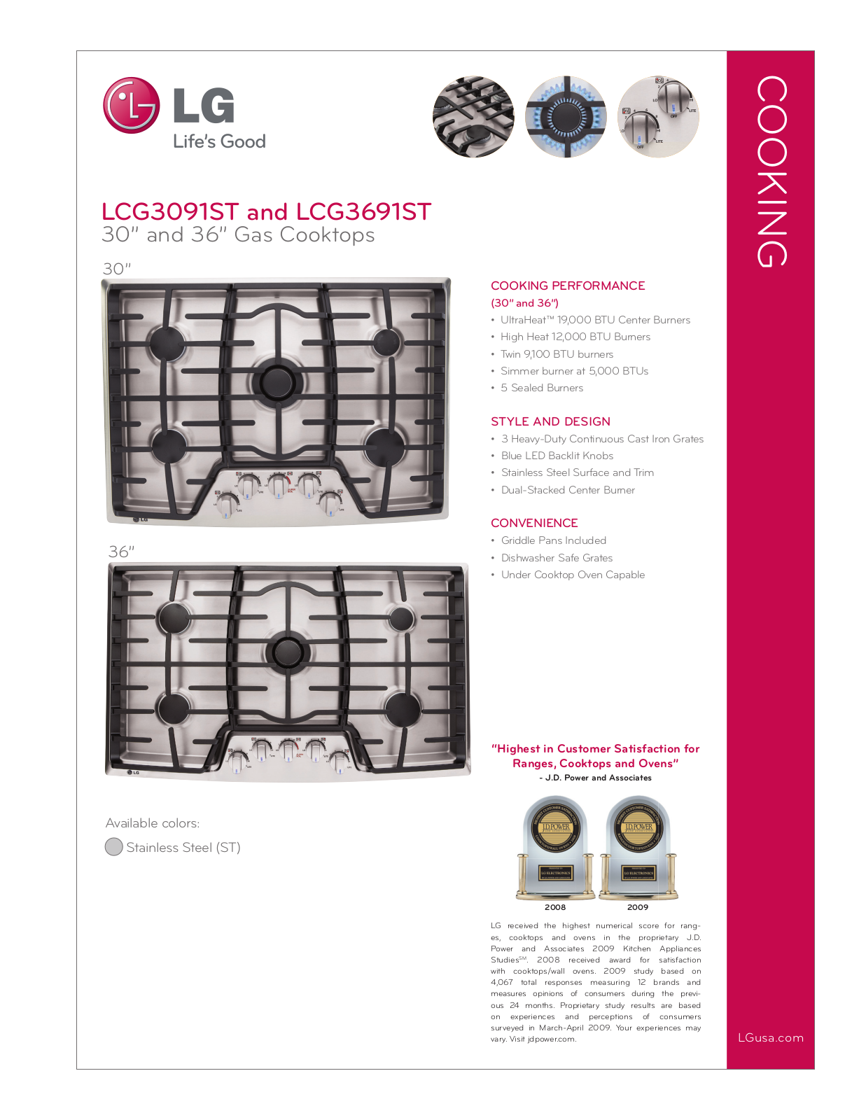 LG LCG3691ST, LCG3091ST Specification Sheet