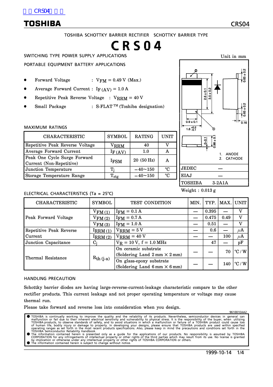 TOSHIBA CRS04 Technical data