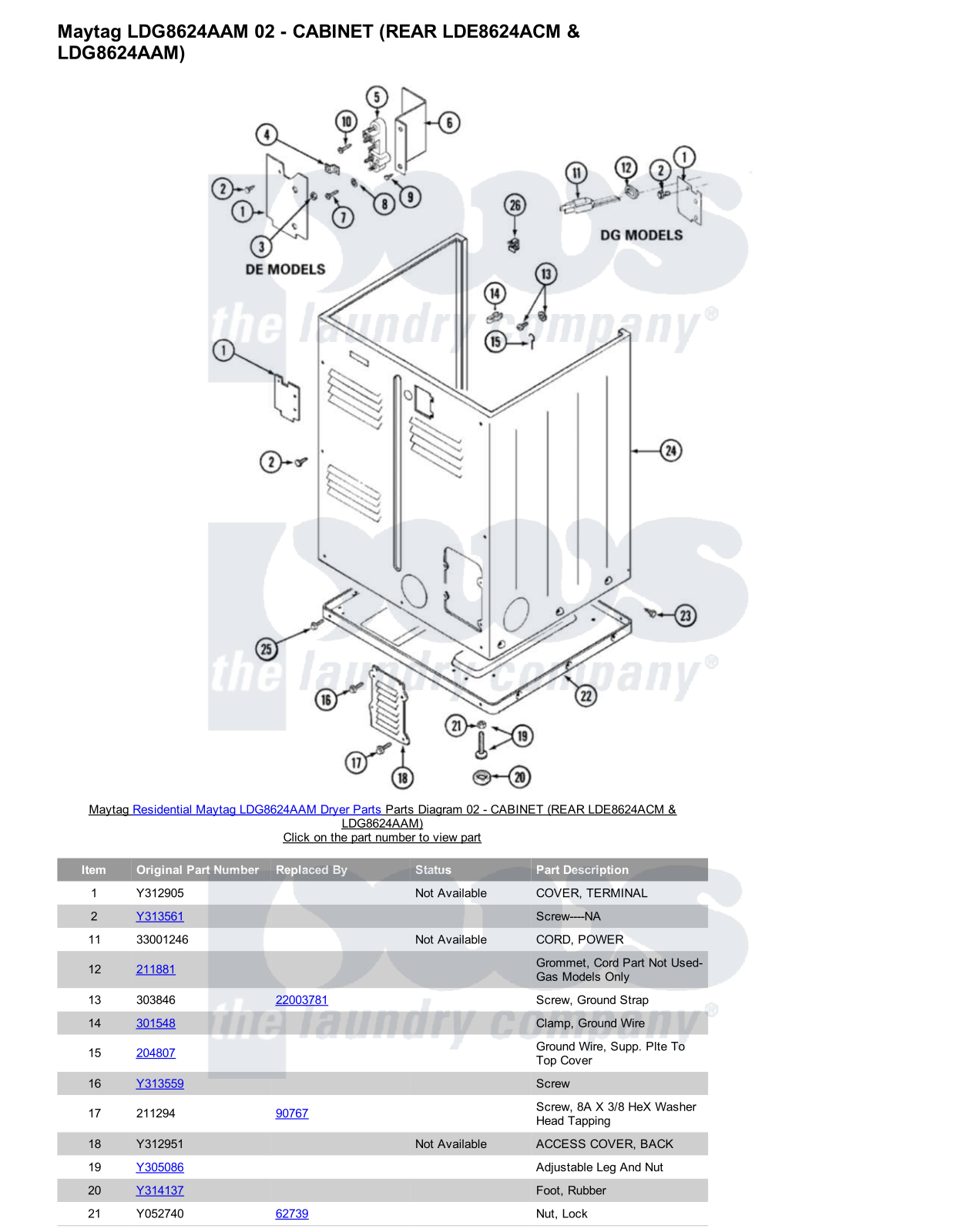 Maytag LDG8624AAM Parts Diagram