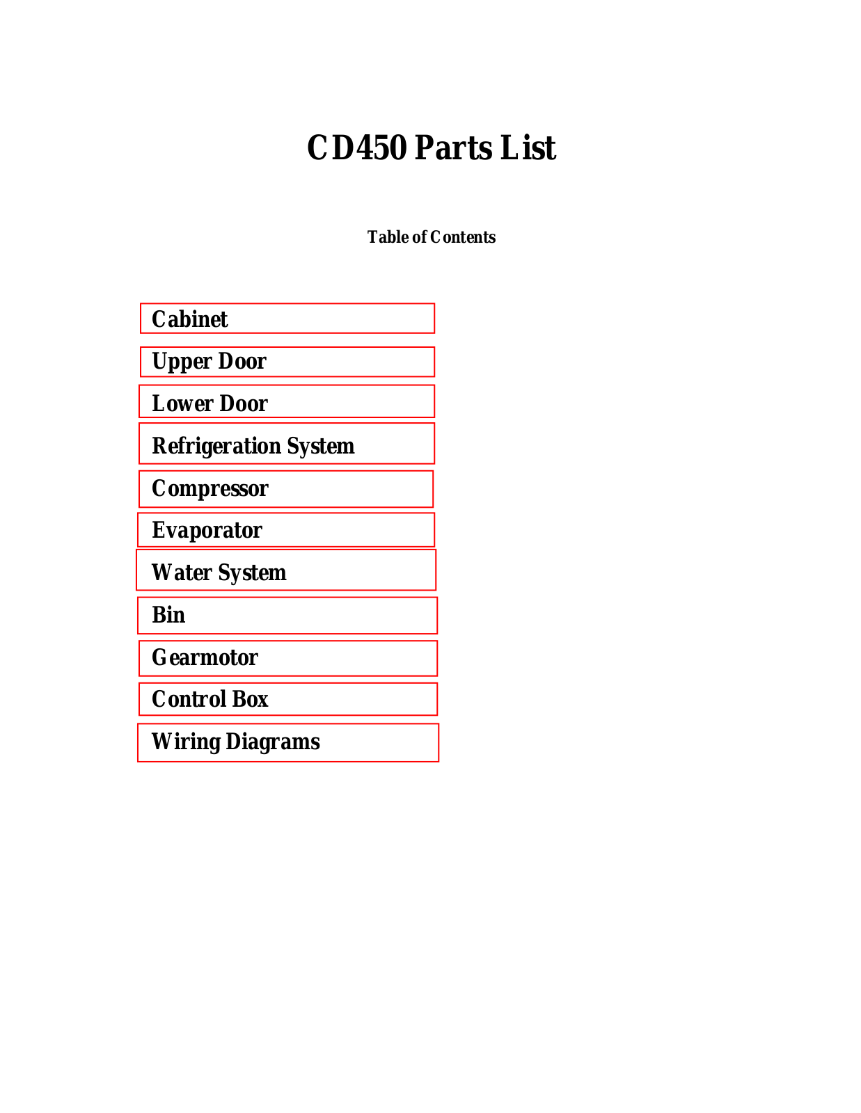 Scotsman CD450 Parts List