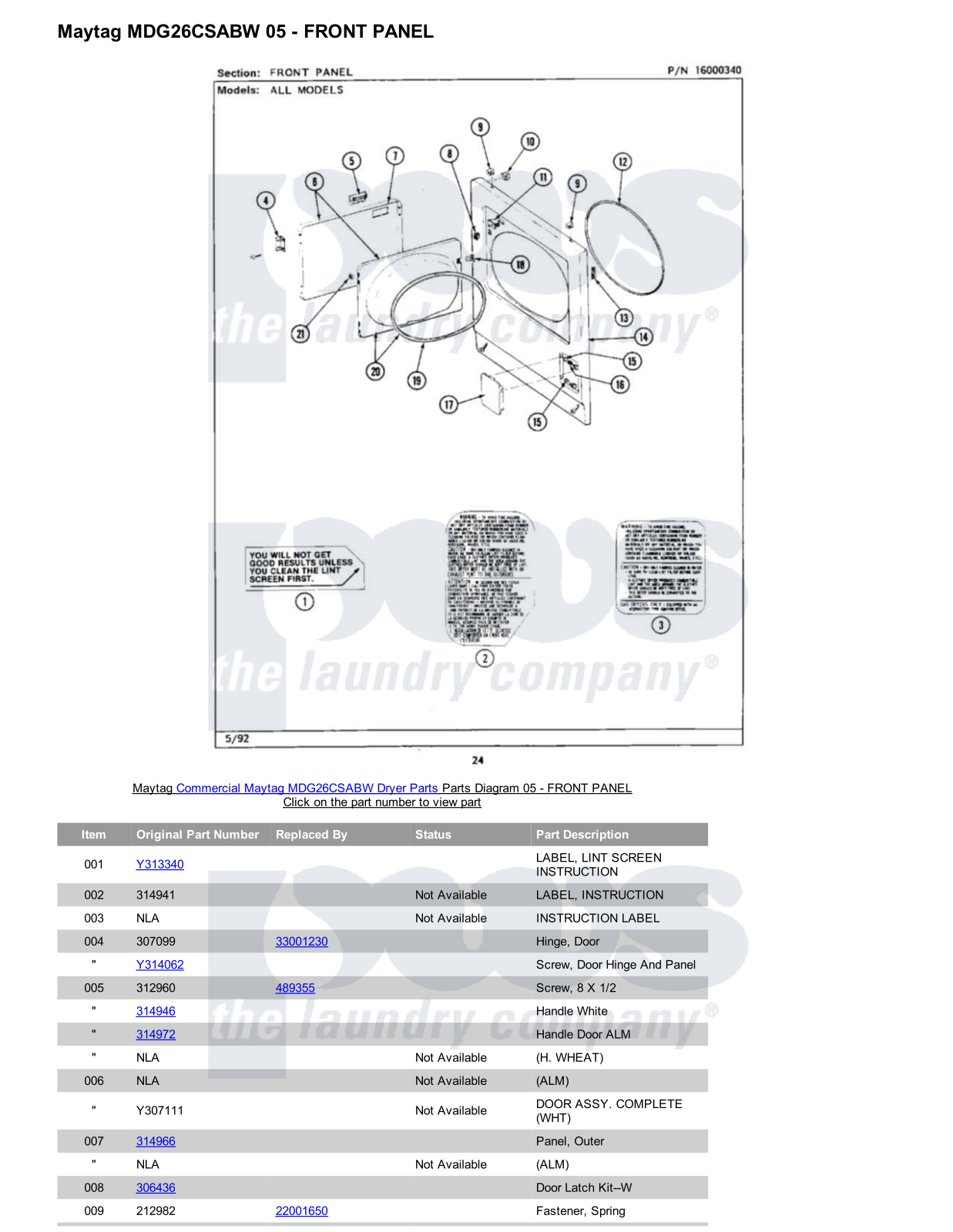 Maytag MDG26CSABW Parts Diagram